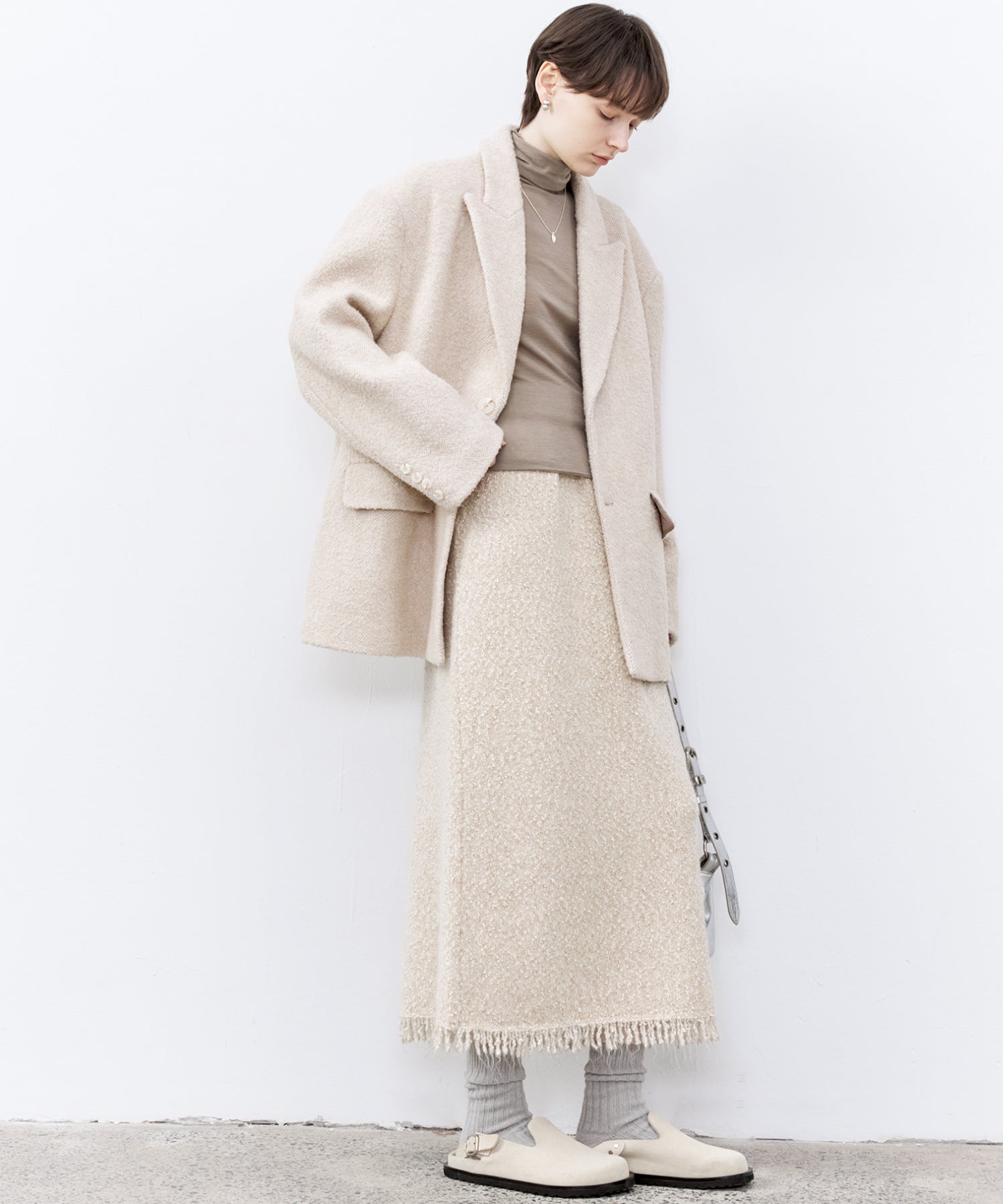 Fringe Accent Textured Knit Skirt – Tweed-Like A-Line