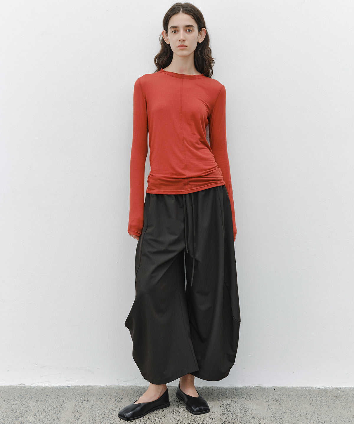 「10月下旬出荷予定」Cashmere-Blend Sheer Mellow Neck Long Sleeve Top