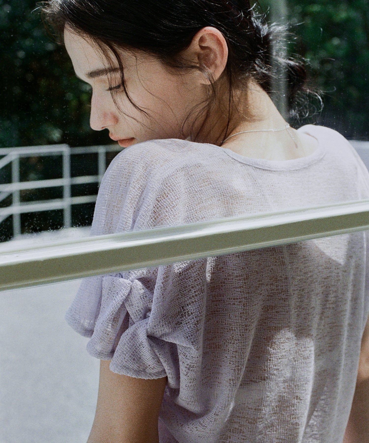 Sheer Gathered Sleeve T-Shirt