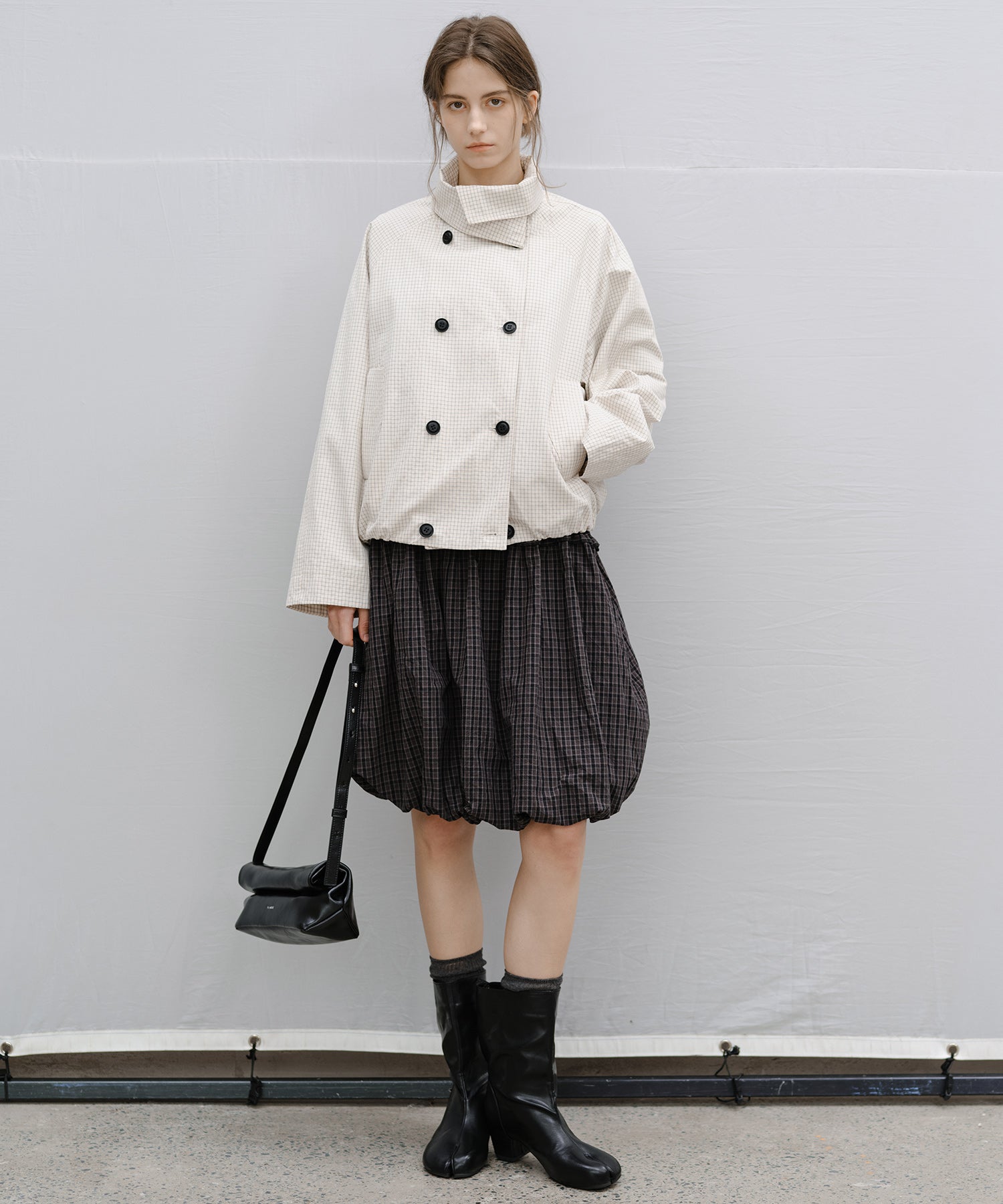 "Shipping from late February to early March" 2-way Smocked Check Bubble Skirt