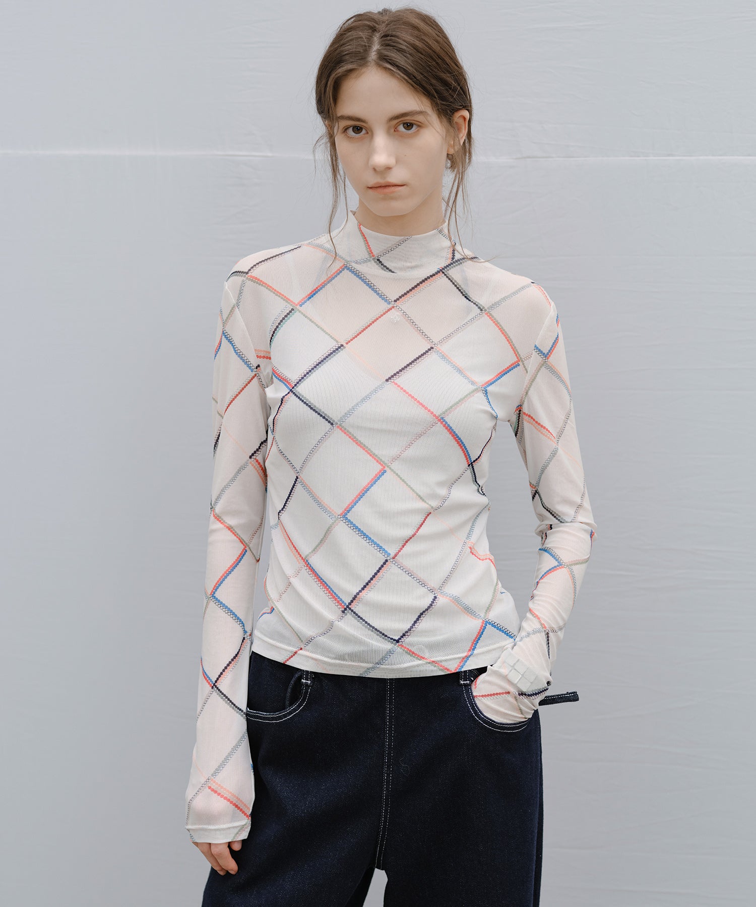 "Shipping from late February to early March" Abstract Print Sheer Mesh Top