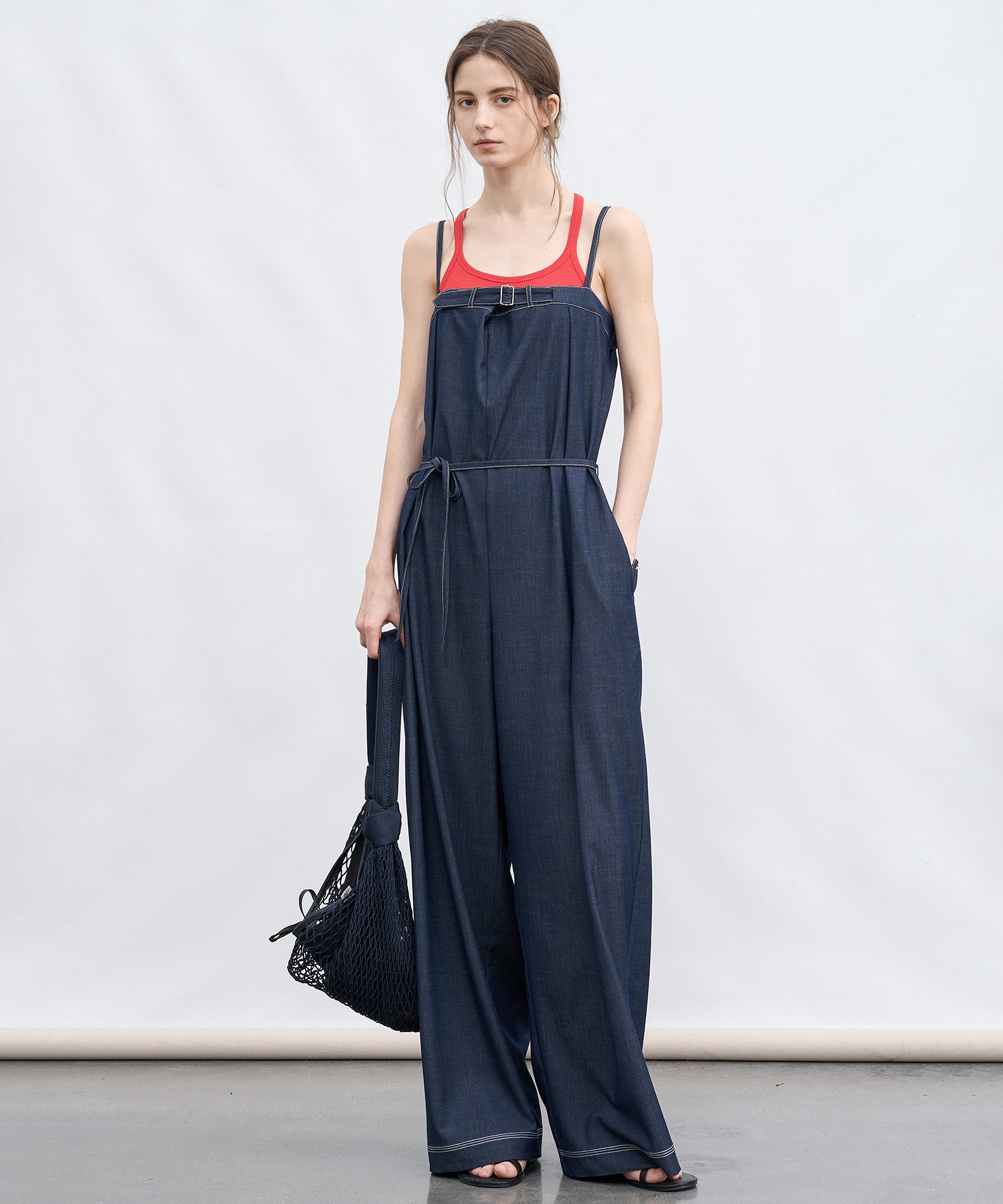 Lightweight Denim-Style Wide Leg Jumpsuit