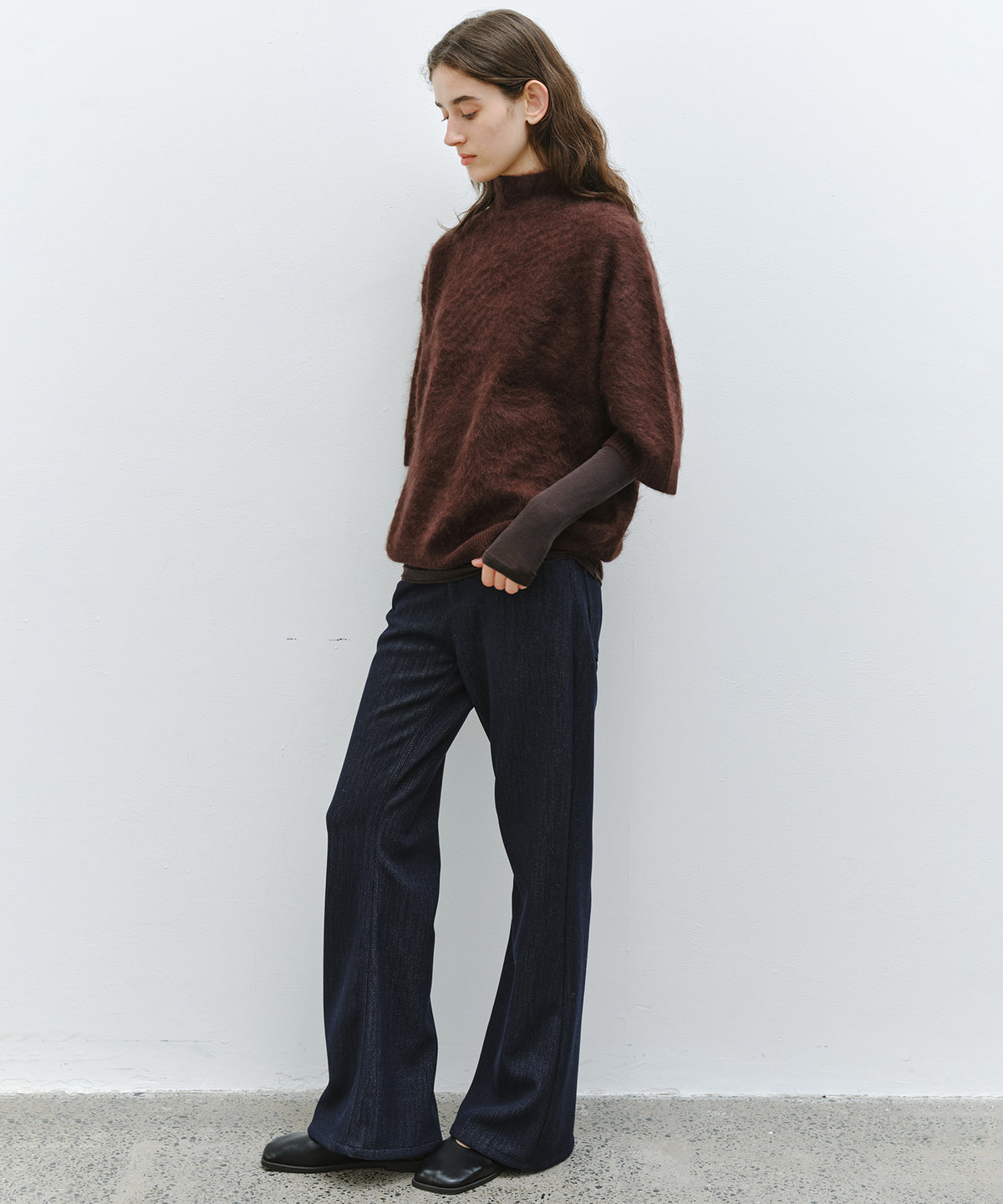 「10月下旬出荷予定」Brushed Cashmere-Blend Half Sleeve Knit Top