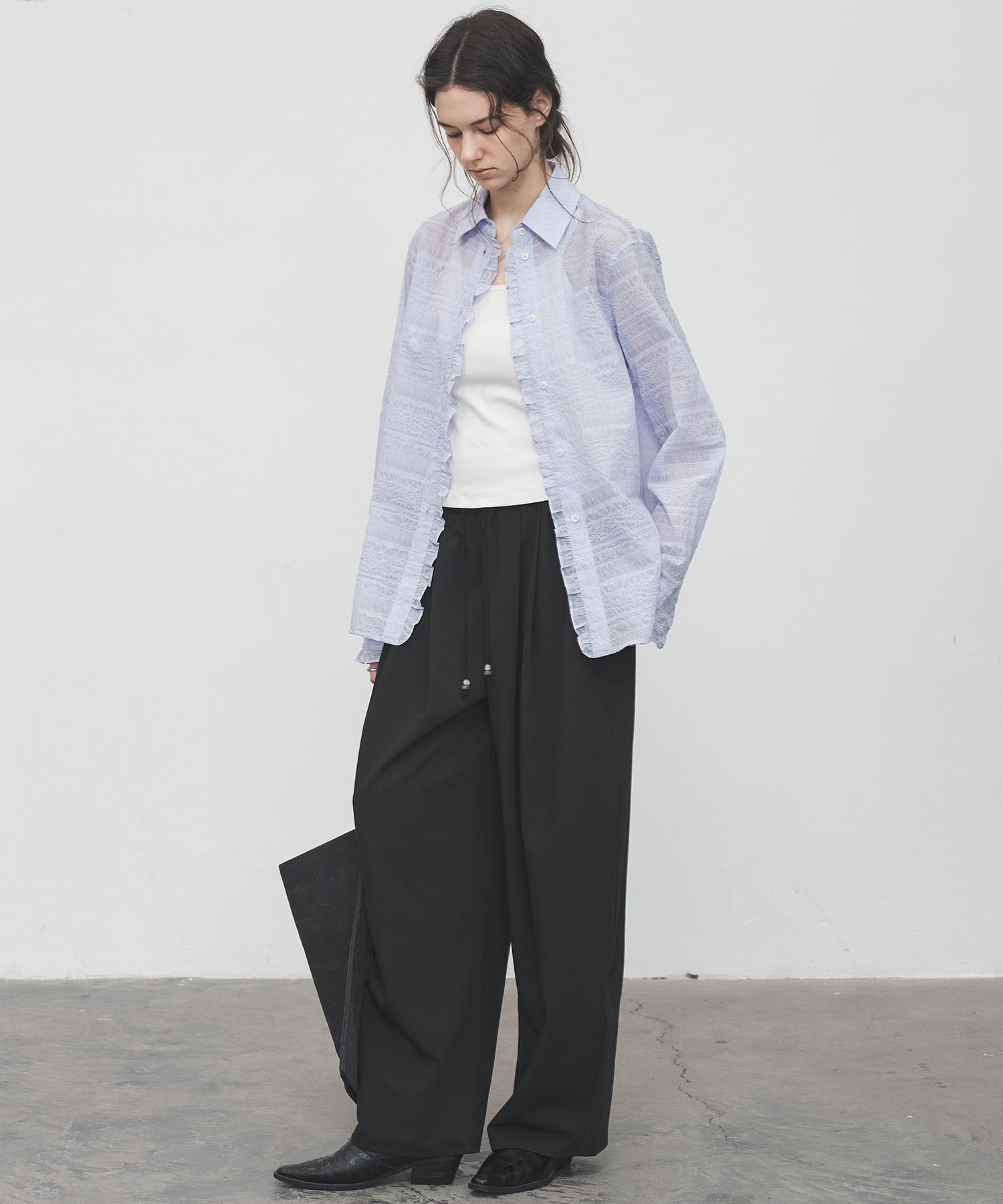 Airy Lace Jacquard Frill Shirt