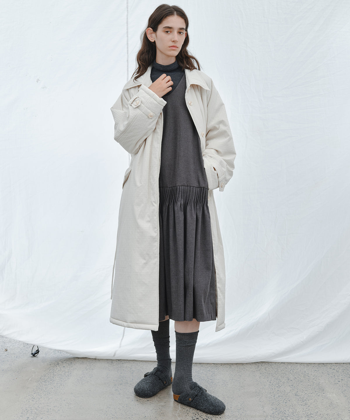 「10月下旬出荷予定」Striped Quilted Belted Long Coat