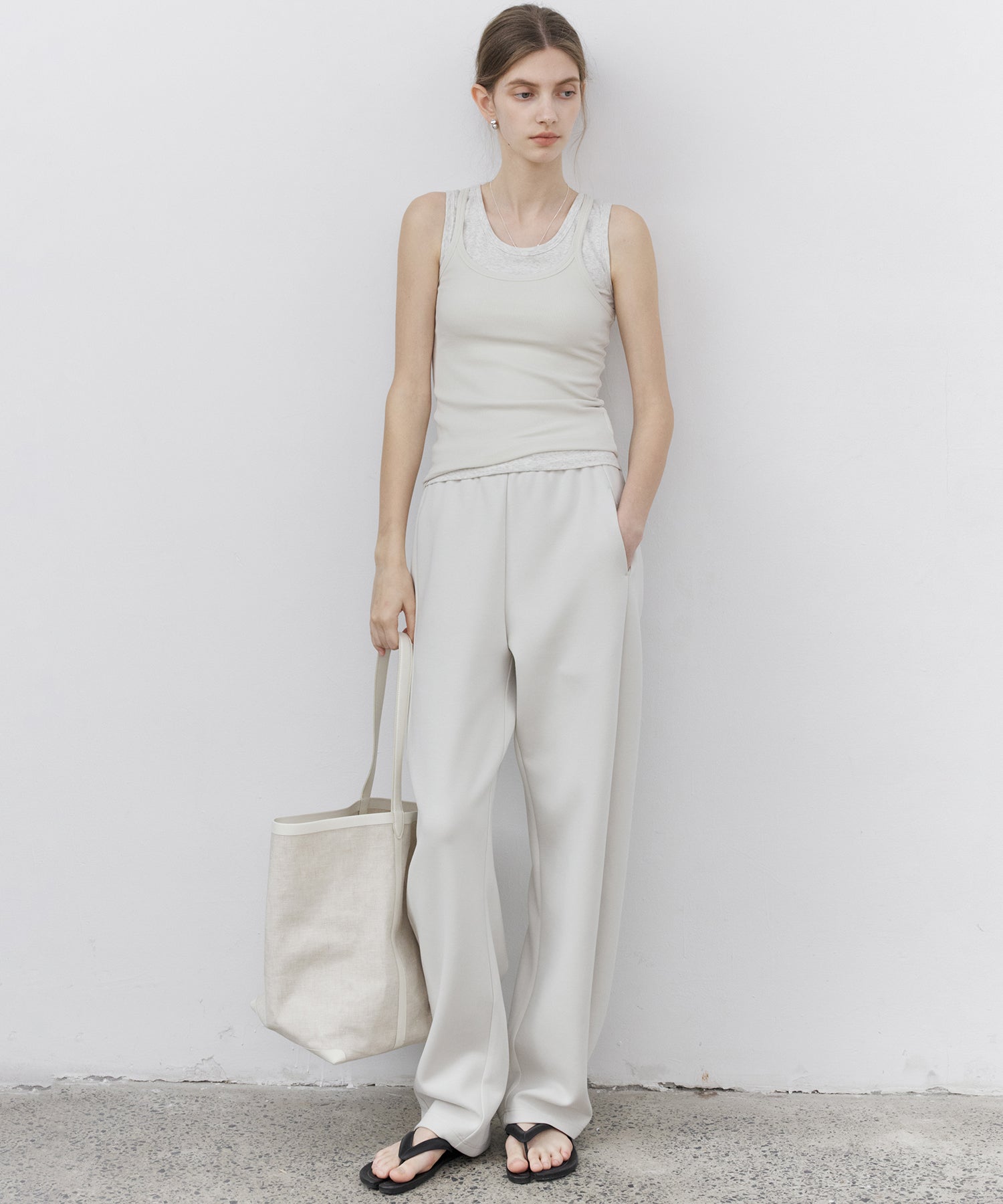 Curved Silhouette Jersey Wide Pants