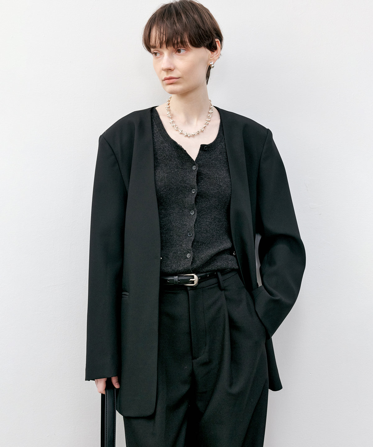 Collarless Oversized Tailored Jacket