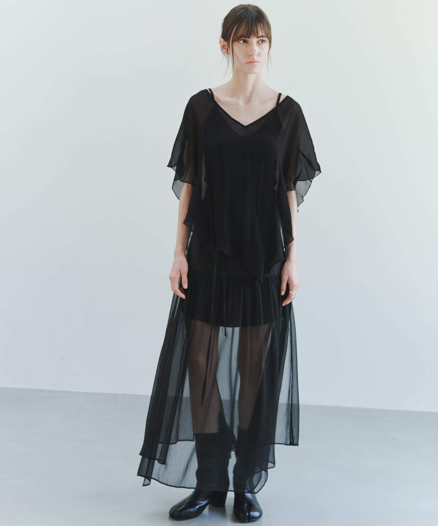 「8月中旬～下旬出荷」Sheer Layered Draped Long Skirt