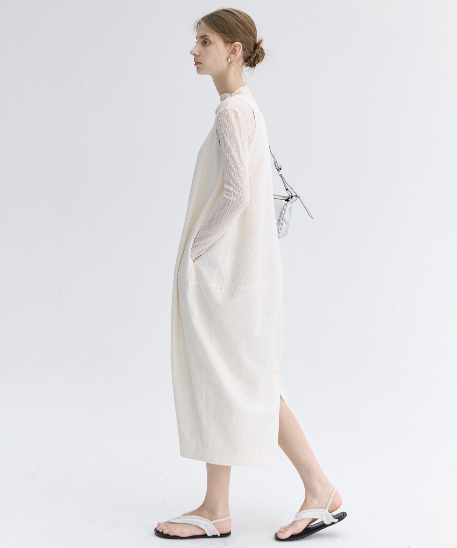 Jacquard Stripe Cocoon Sleeveless Dress