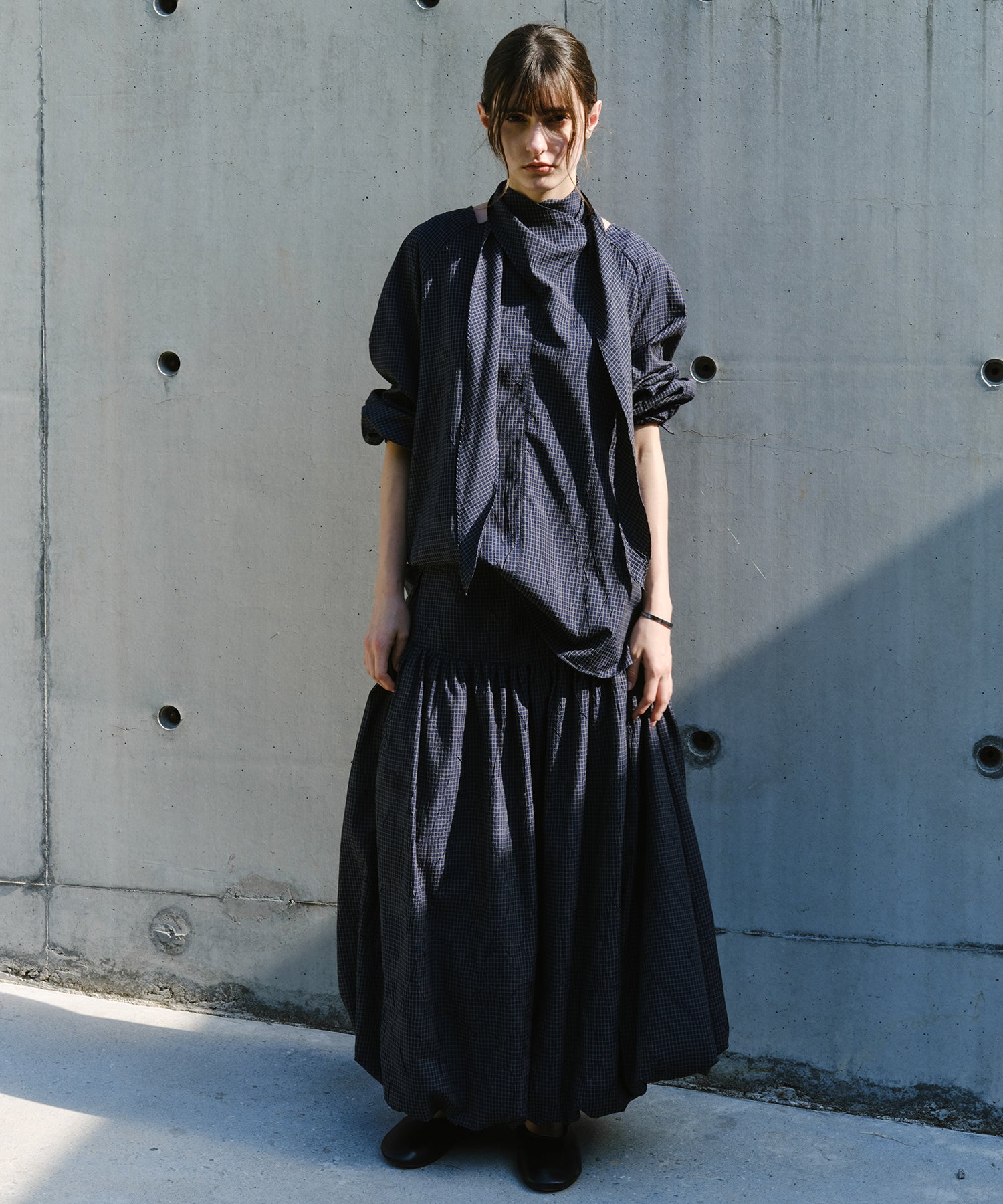 「9月下旬出荷予定」Cross Stole Collar Oversized Shirt