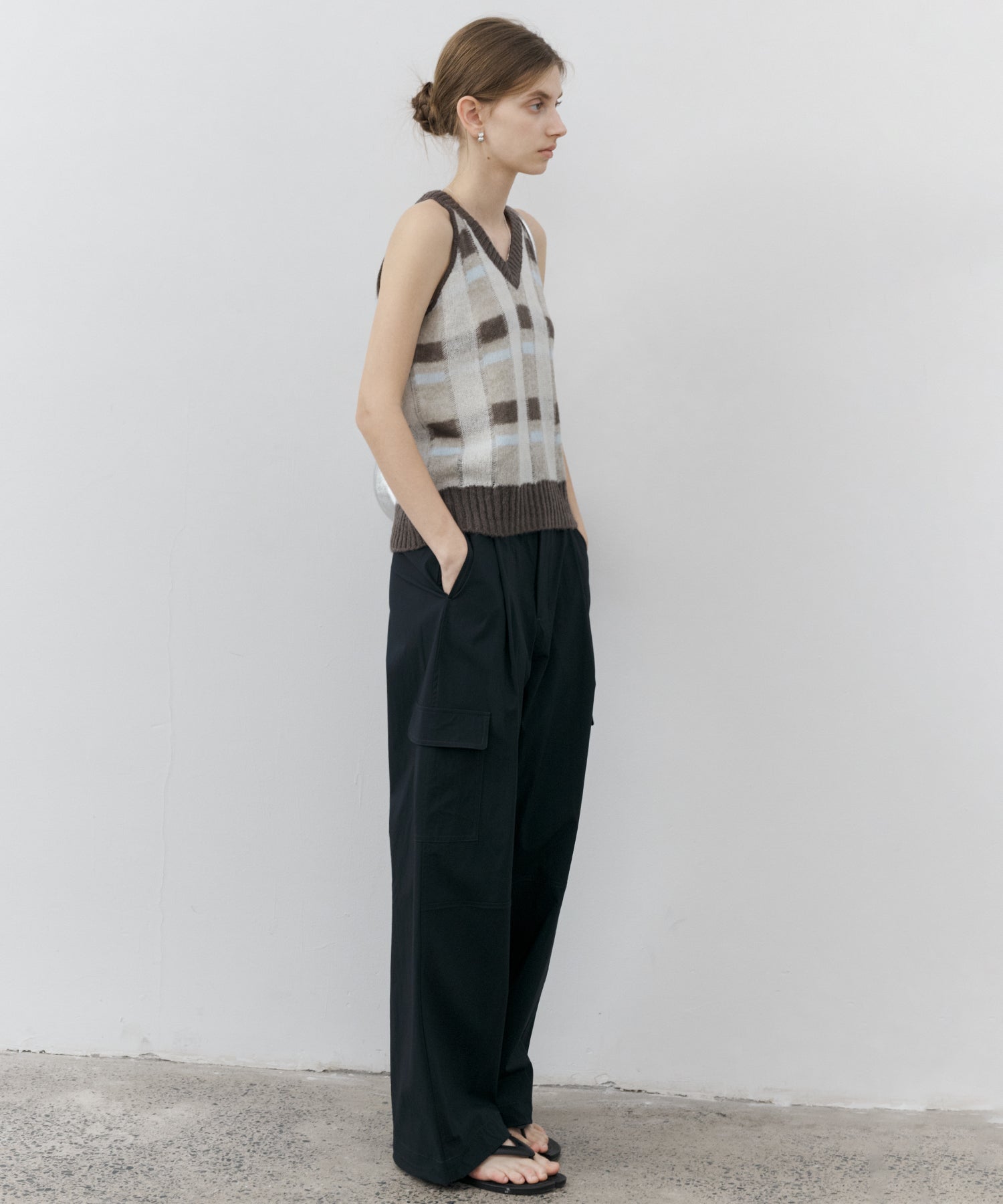 Check Jacquard V-Neck Knit Vest