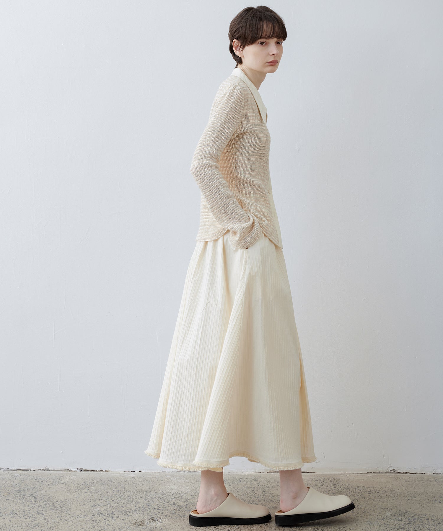 Two-Tone Openwork Knit Shirt Blouse