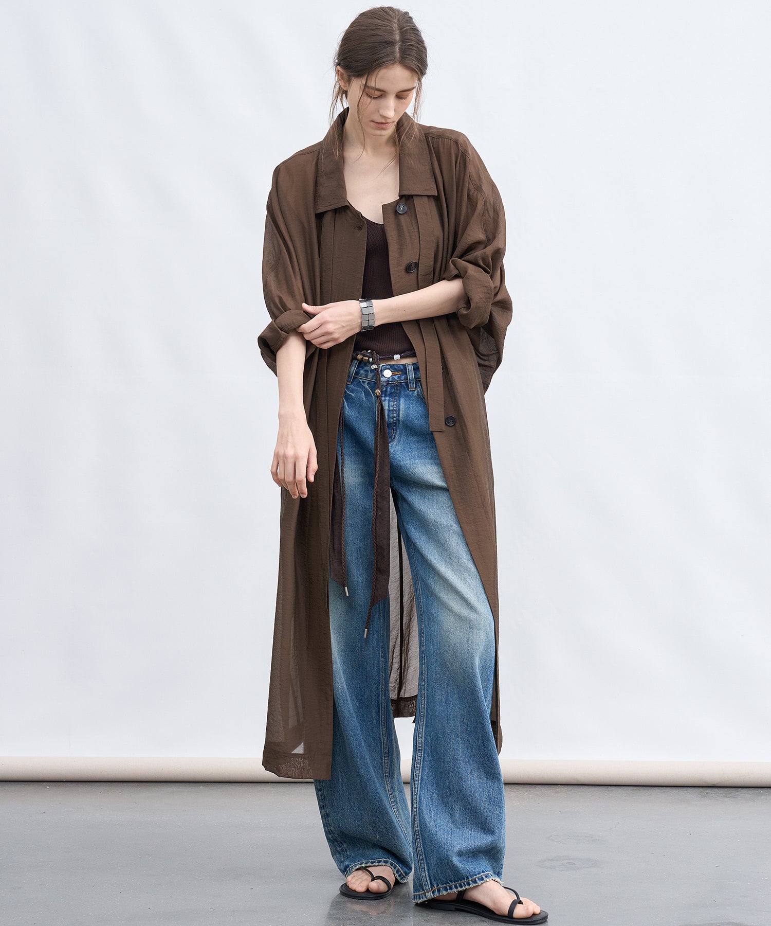 Silk Blend Sheer Long Coat