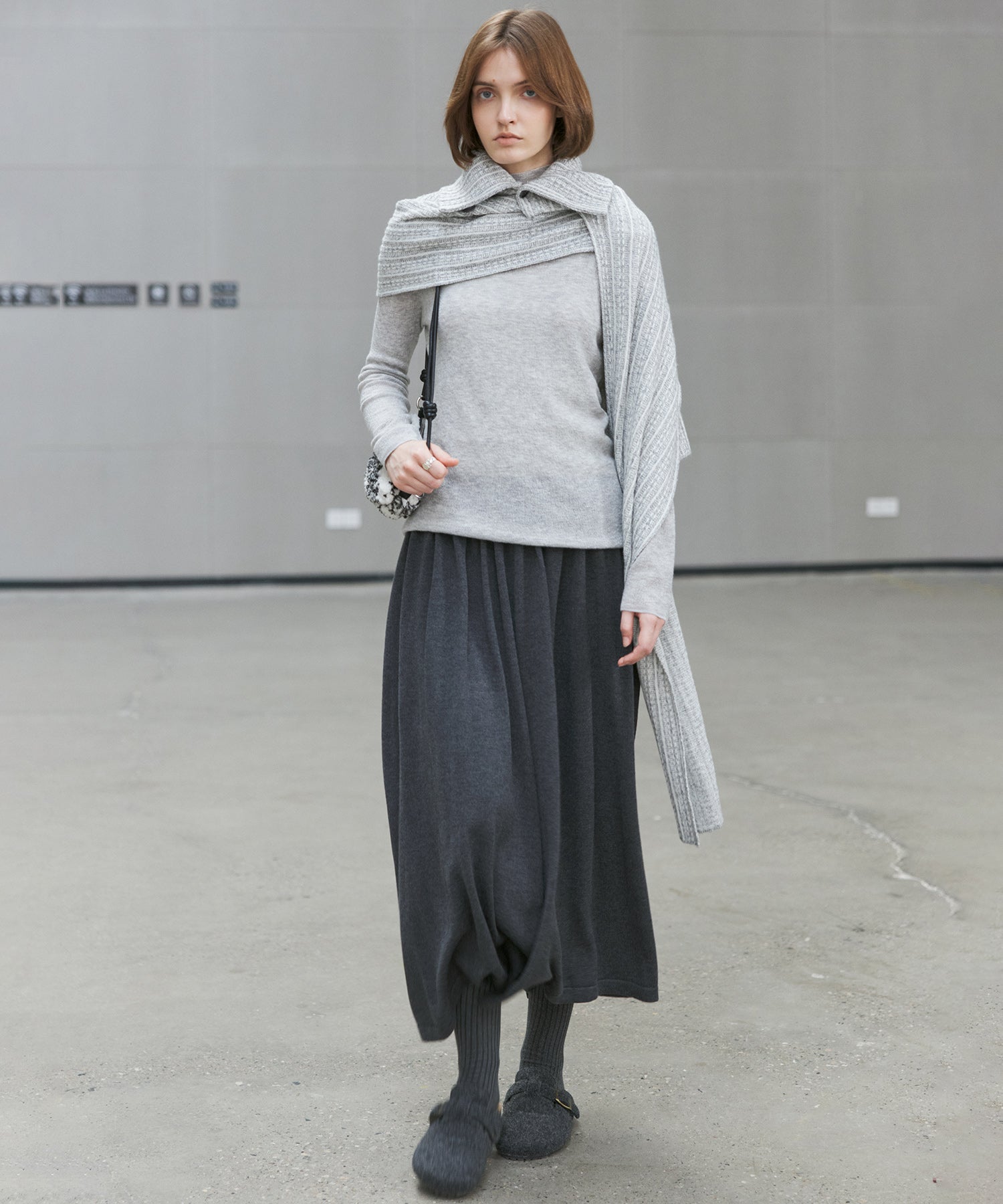 Asymmetric High-Neck Textured Knit Poncho Scarf