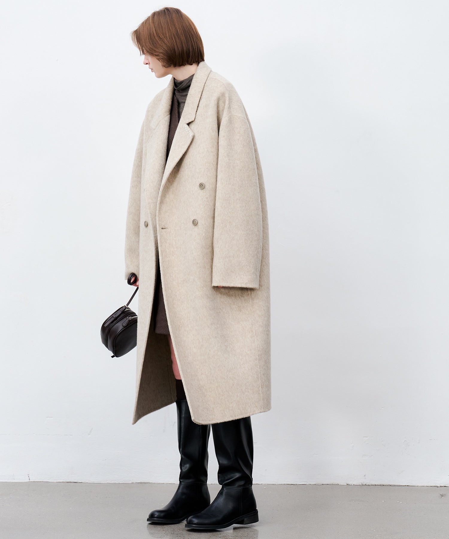 ウール100%コート 100% Wool Double-Face Long Lapel Oversized Overcoat(ウール100