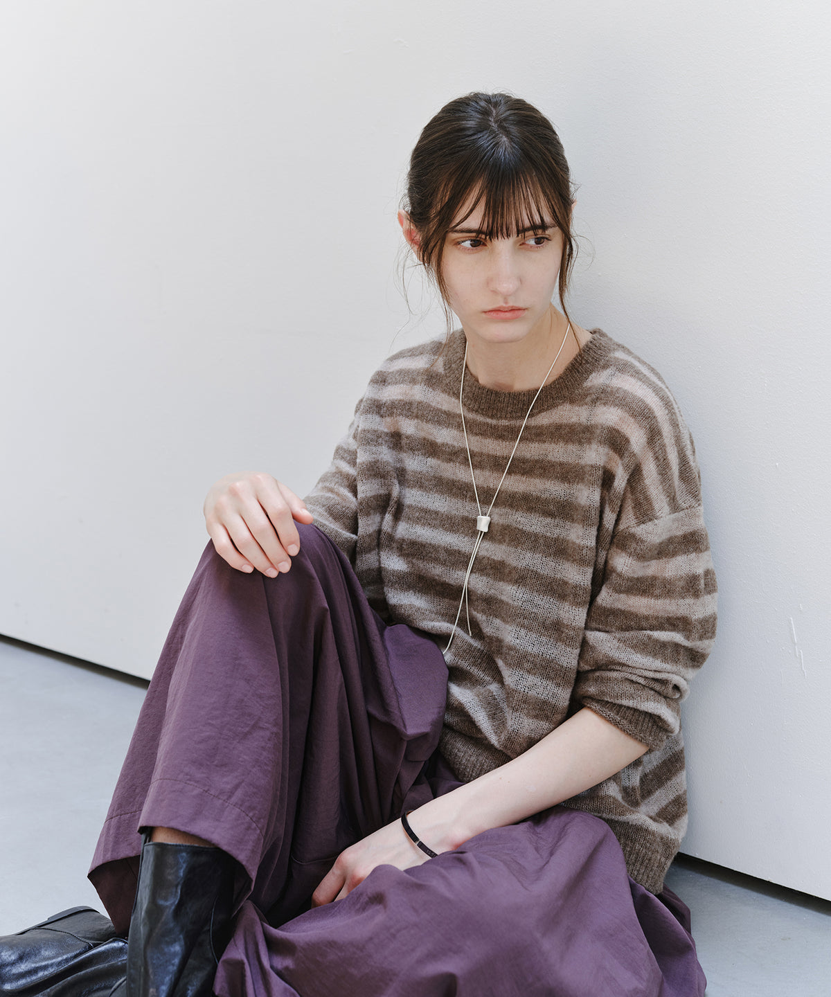「10月下旬出荷予定」Sheer Wool-Blend Border Knit Pullover