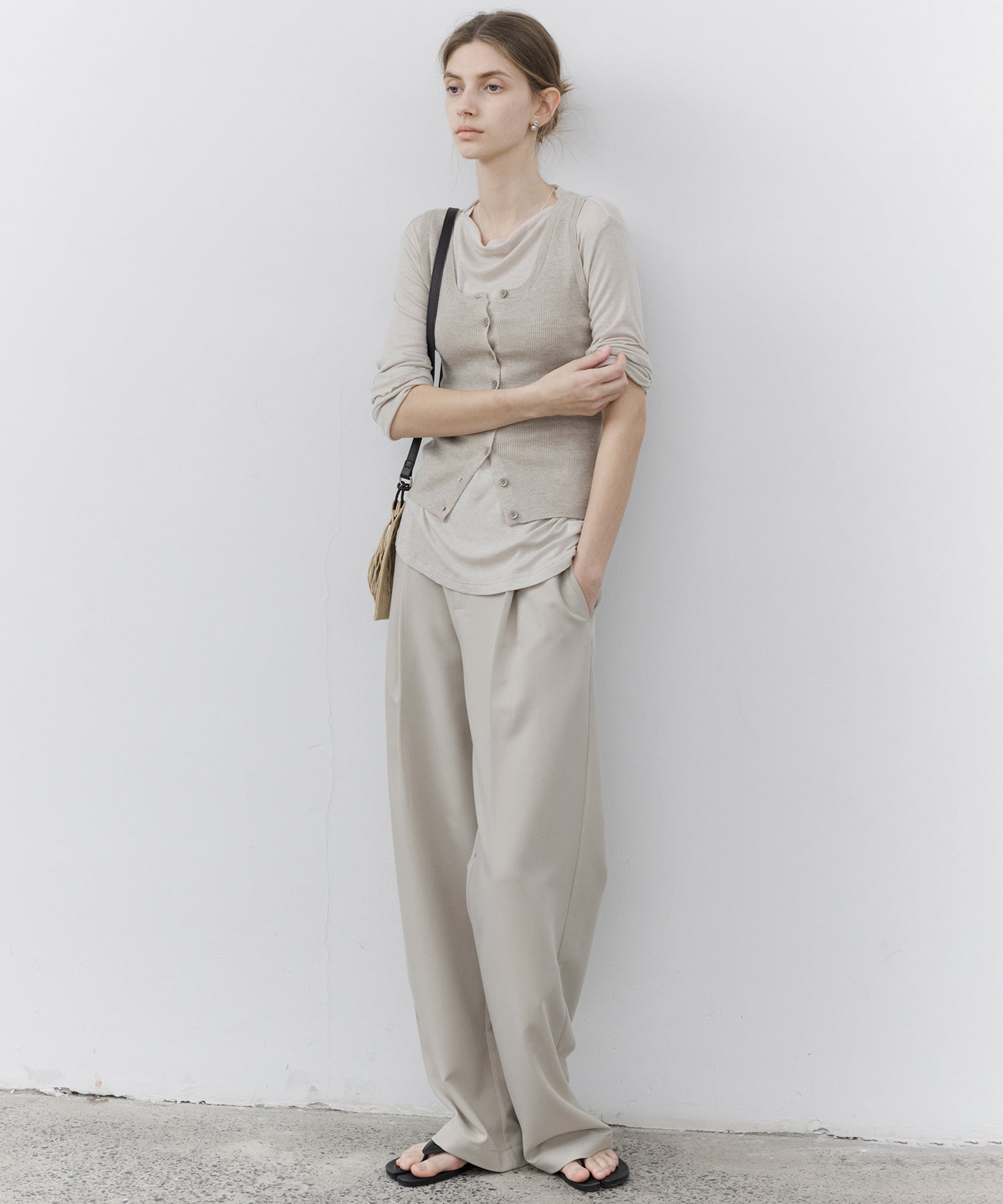 Draped Wide-Leg Tailored Pants