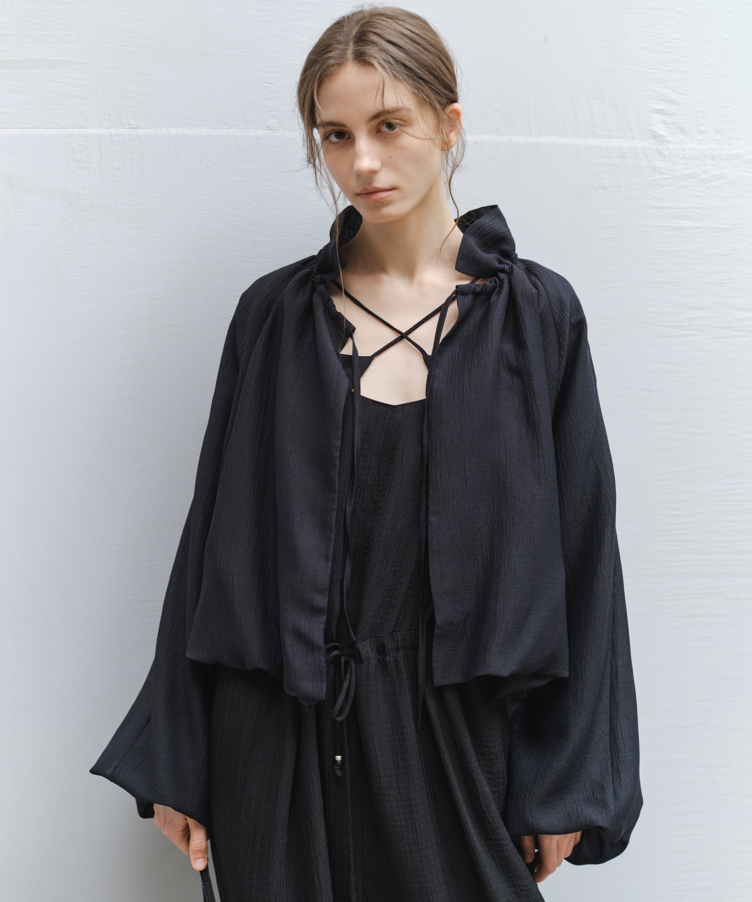Sheer Gathered Neck Light Jacket