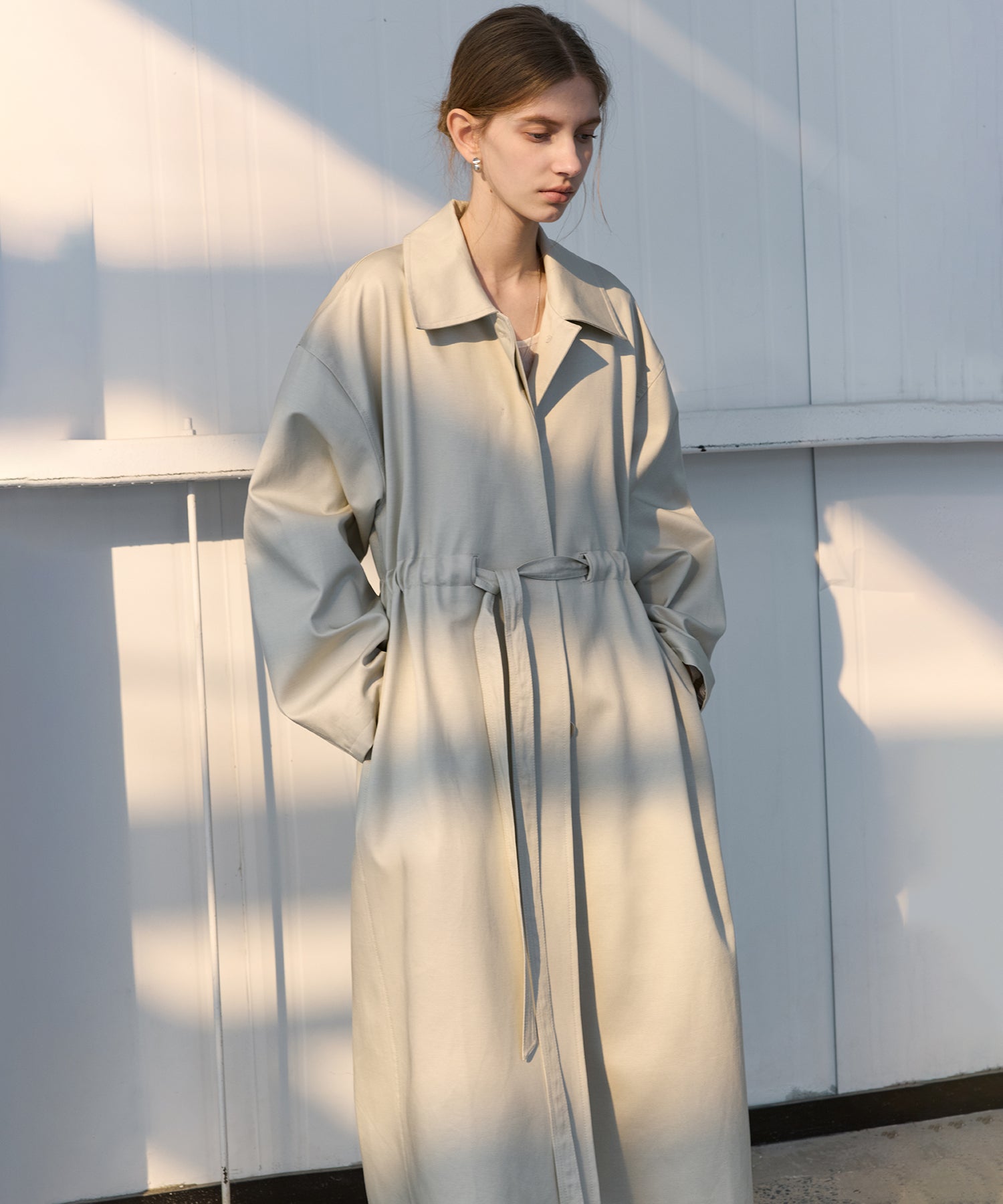 Drawstring Waist Relaxed Fit Long Coat