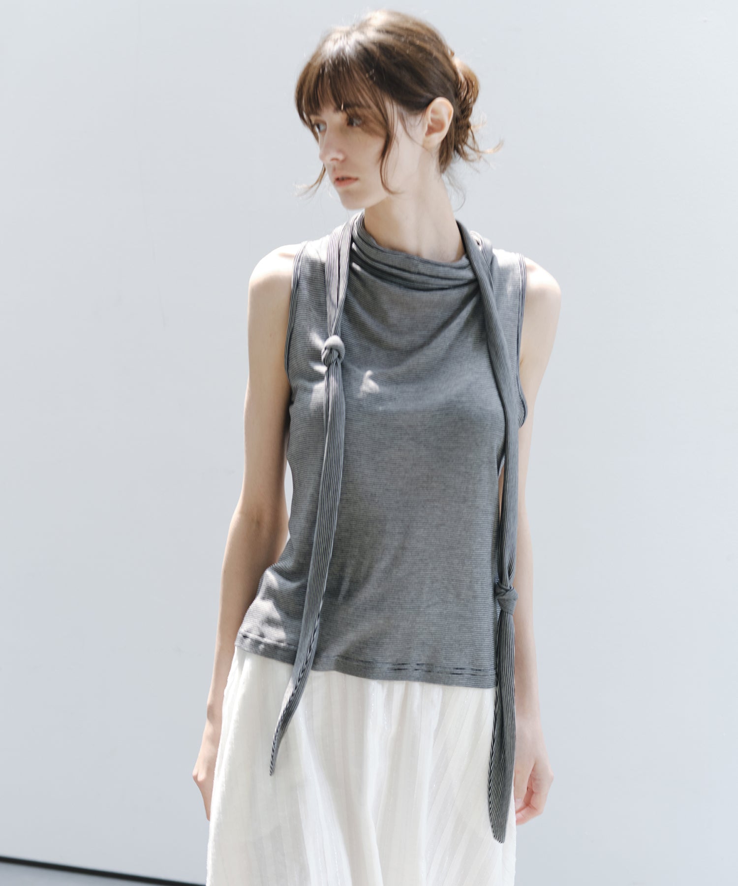 「7月上旬～中旬出荷」Tie Detail Striped Knit Top