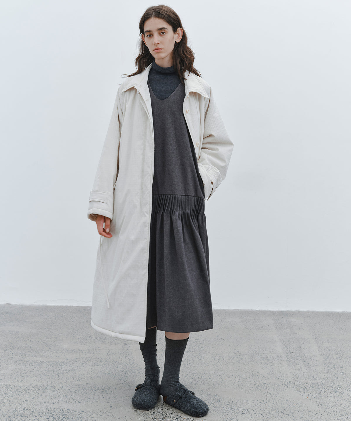 「10月下旬出荷予定」Striped Quilted Belted Long Coat