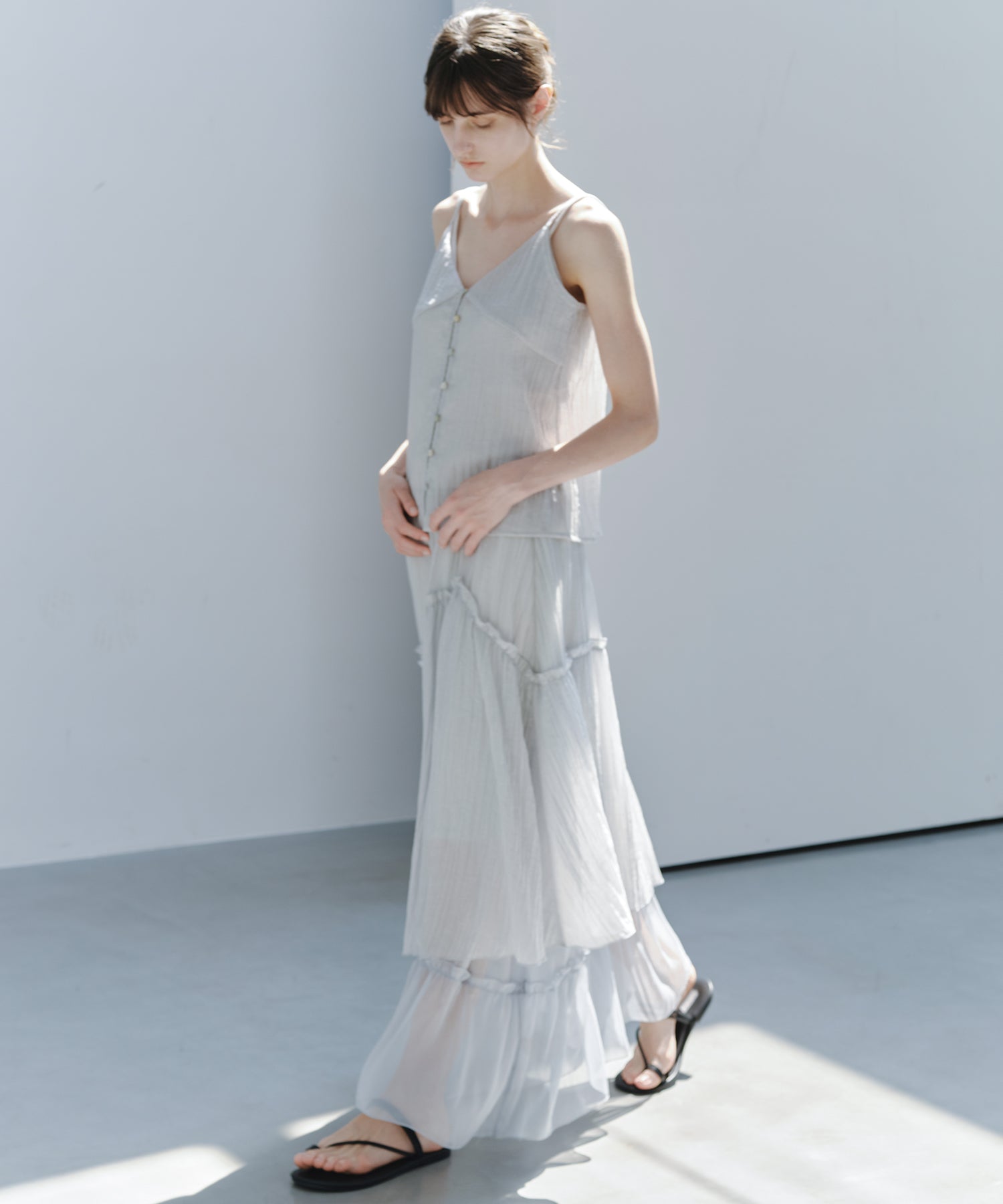 「7月上旬～中旬出荷」Sheer Panel Tiered Flare Skirt