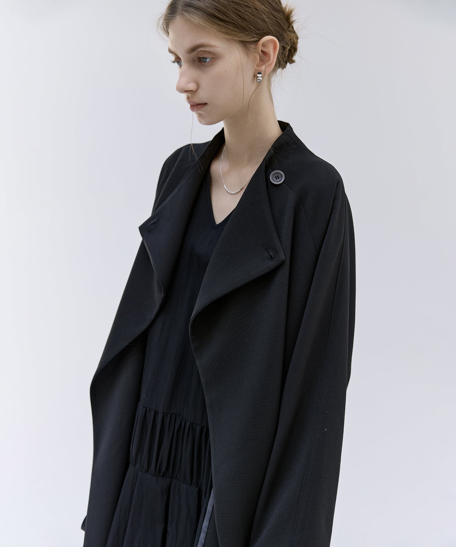 Asymmetric Collar Raglan Sleeve Long Coat