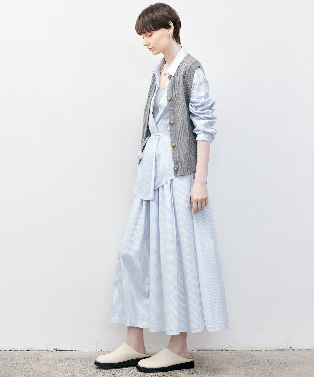 Wrap-Front Waist Tie Design Shirt