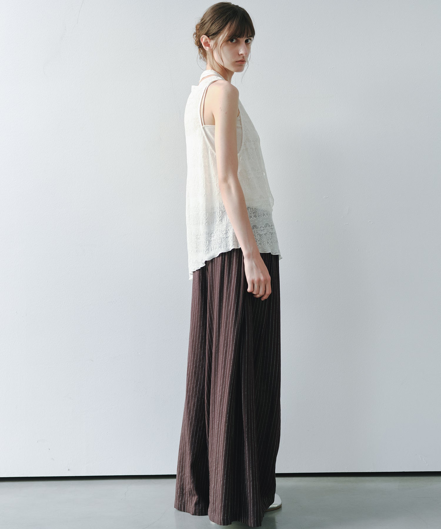 「7月中旬～下旬出荷」Linen Blend Striped Pleated Wide Pants