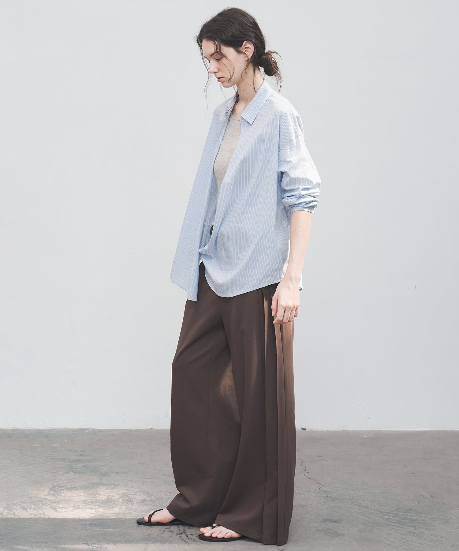 Side Pleat Wide Slacks