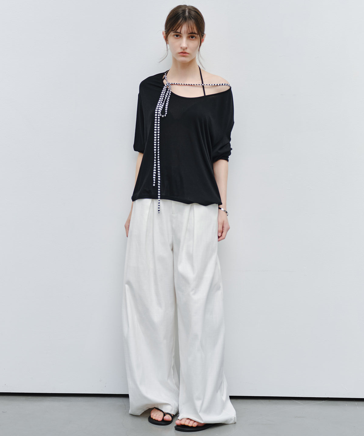 「9月下旬出荷予定」Paneled Drawstring Wide Pants