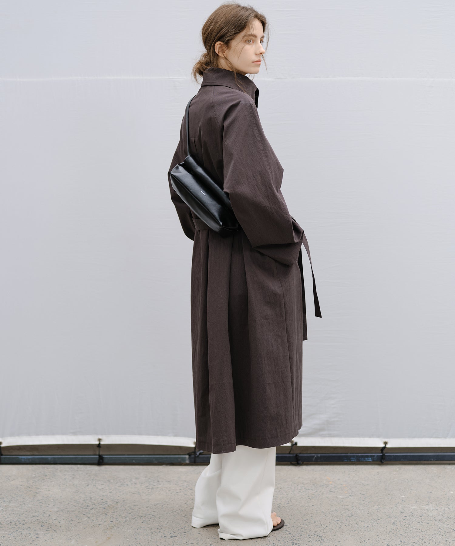 Wrap Collar Belted Long Trench Coat