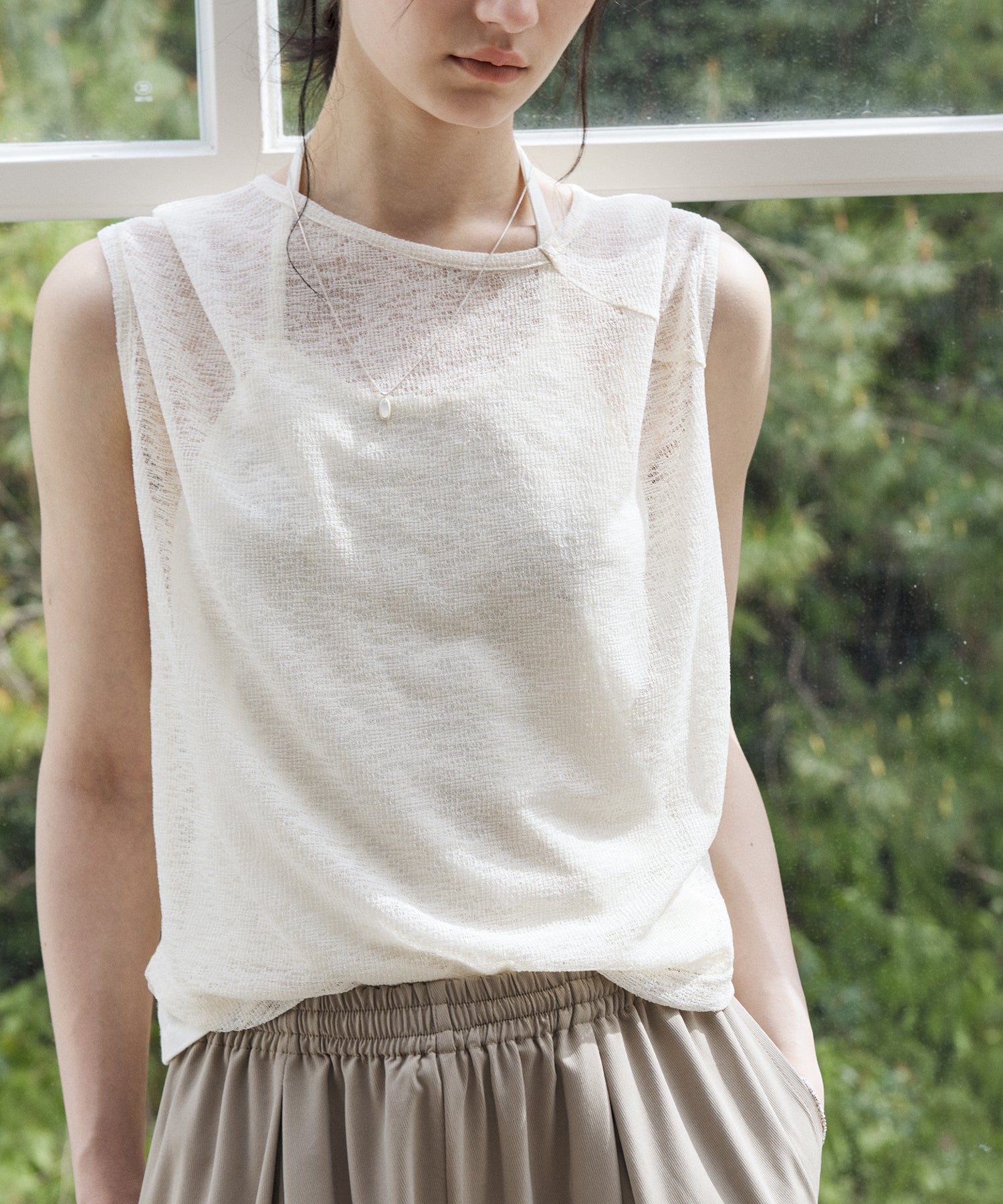 Sheer Asymmetric Sleeveless Top