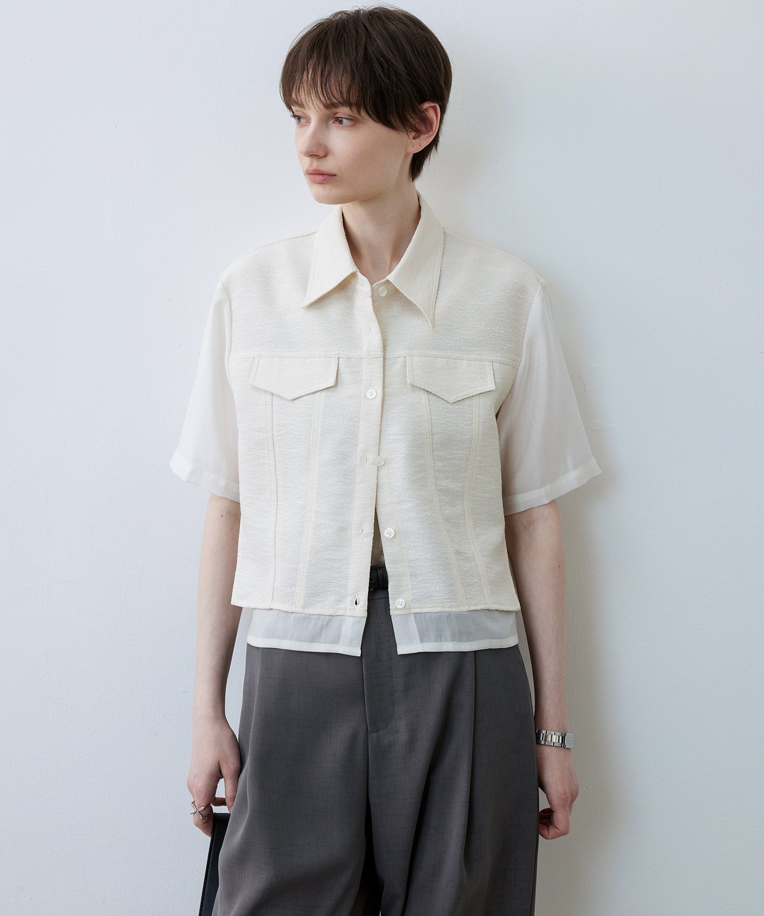 Textured Combo Cropped Shirt