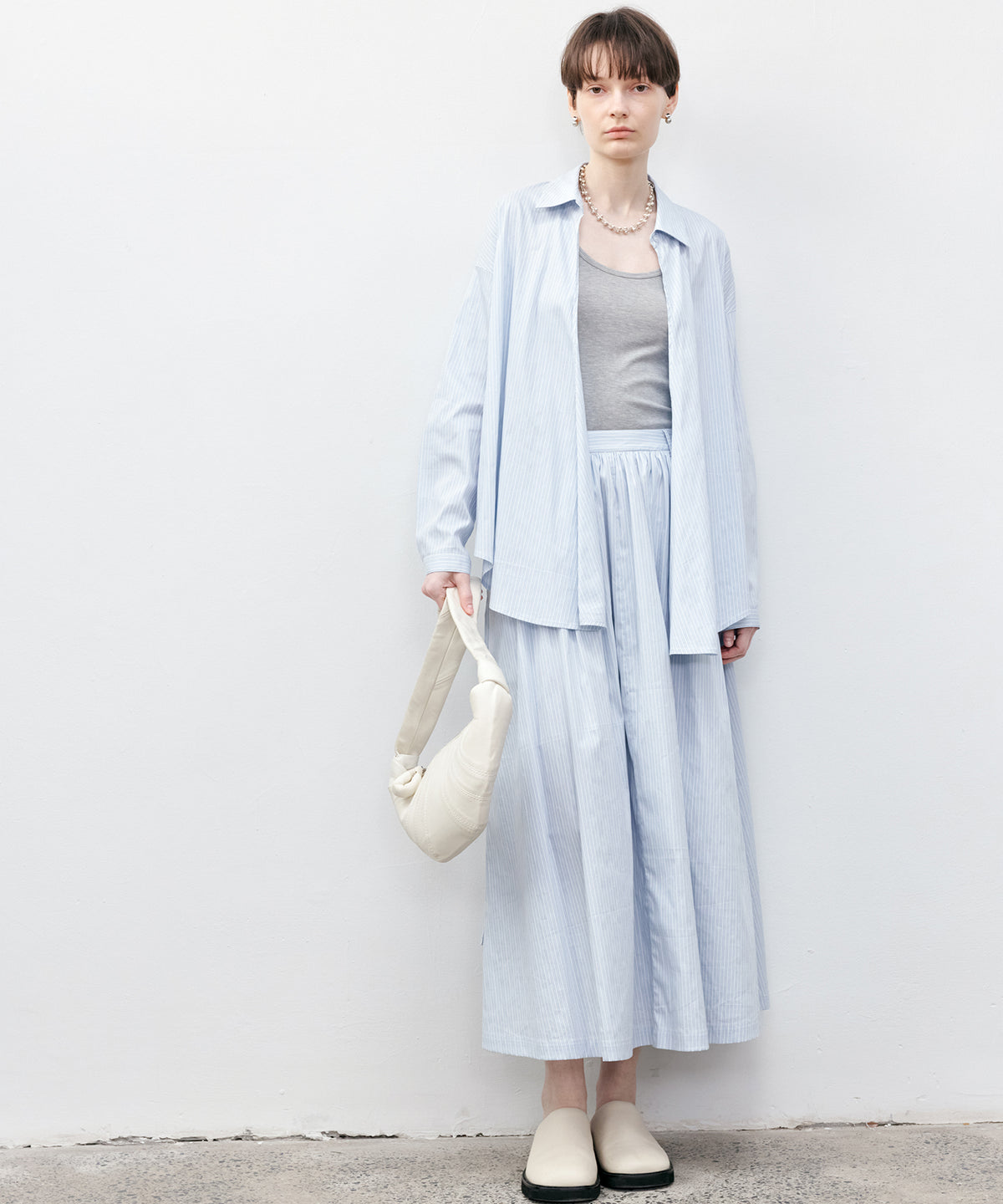 Striped & Checked Gathered Flare Skirt