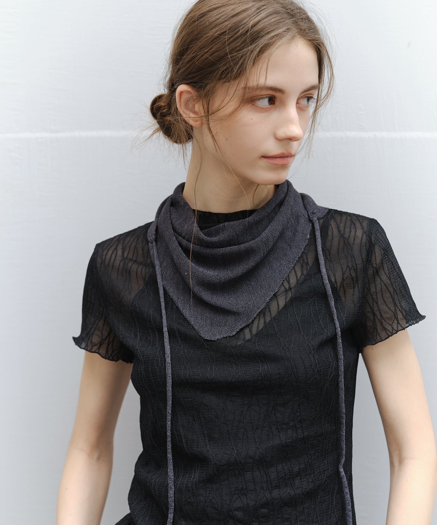 "Ships early March" Sheer Slub Yarn Crewneck Cardigan Set (with Scarf)