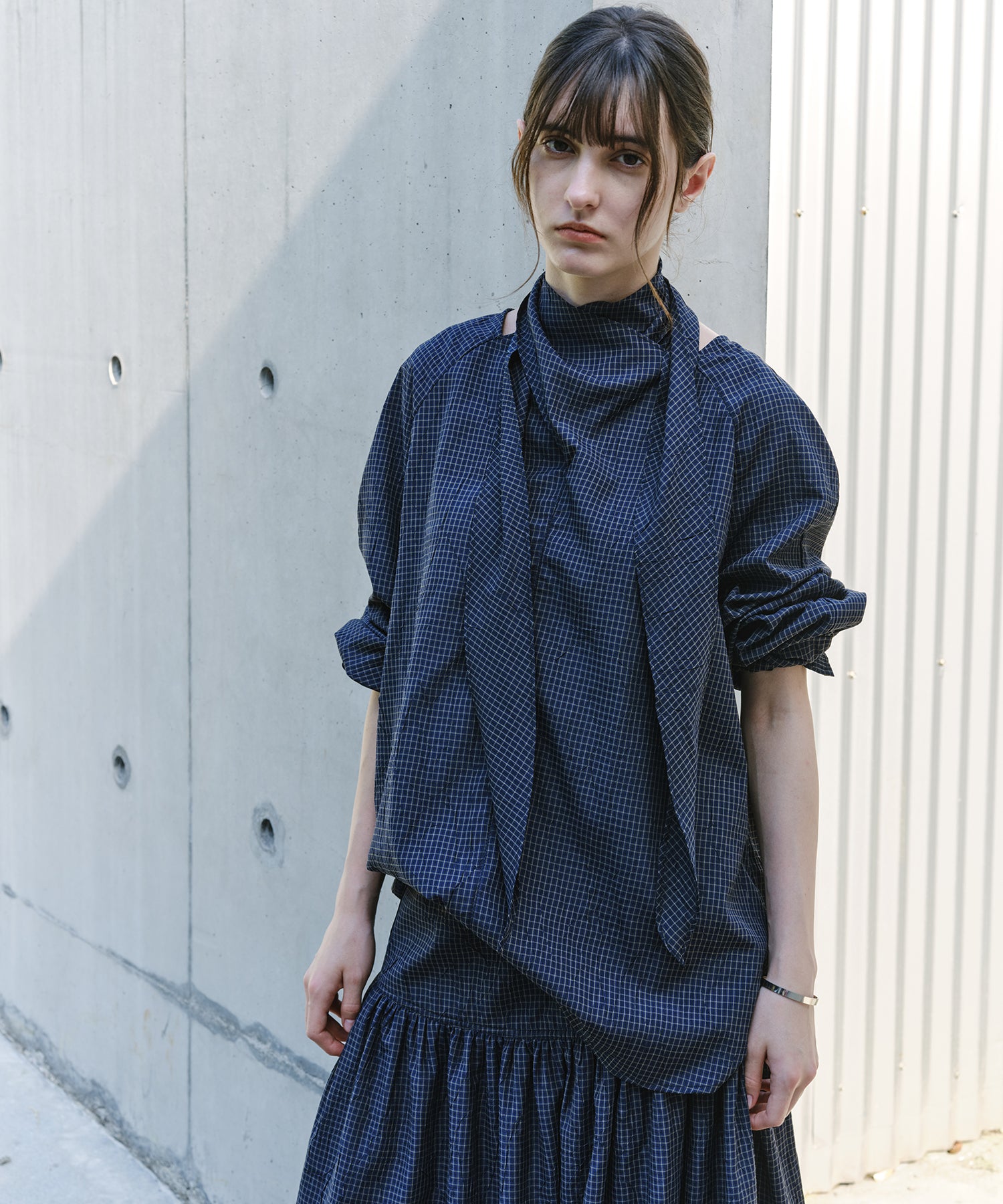 「9月下旬出荷予定」Cross Stole Collar Oversized Shirt