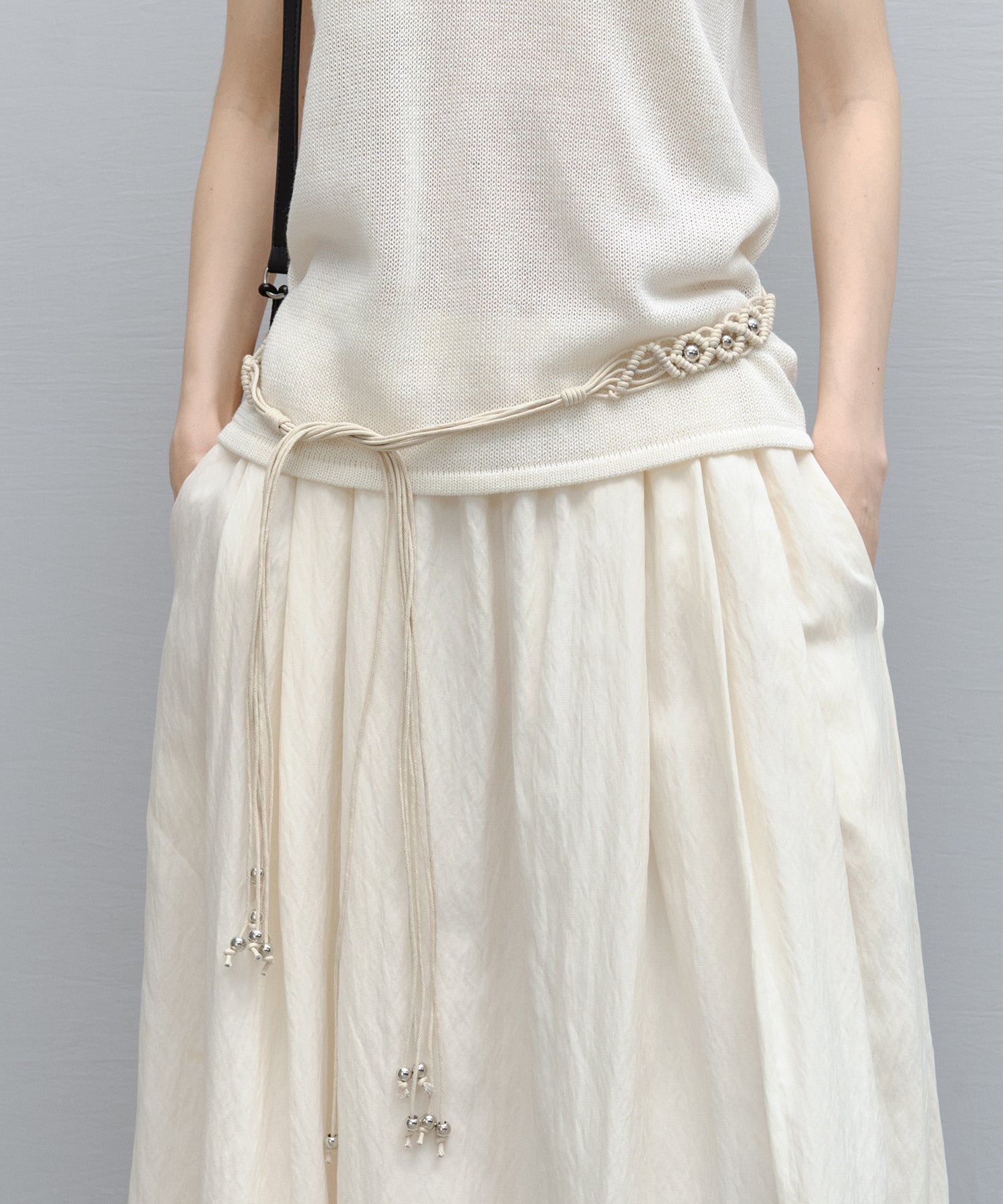 Braided Cord Slim Belt with Silver Beads