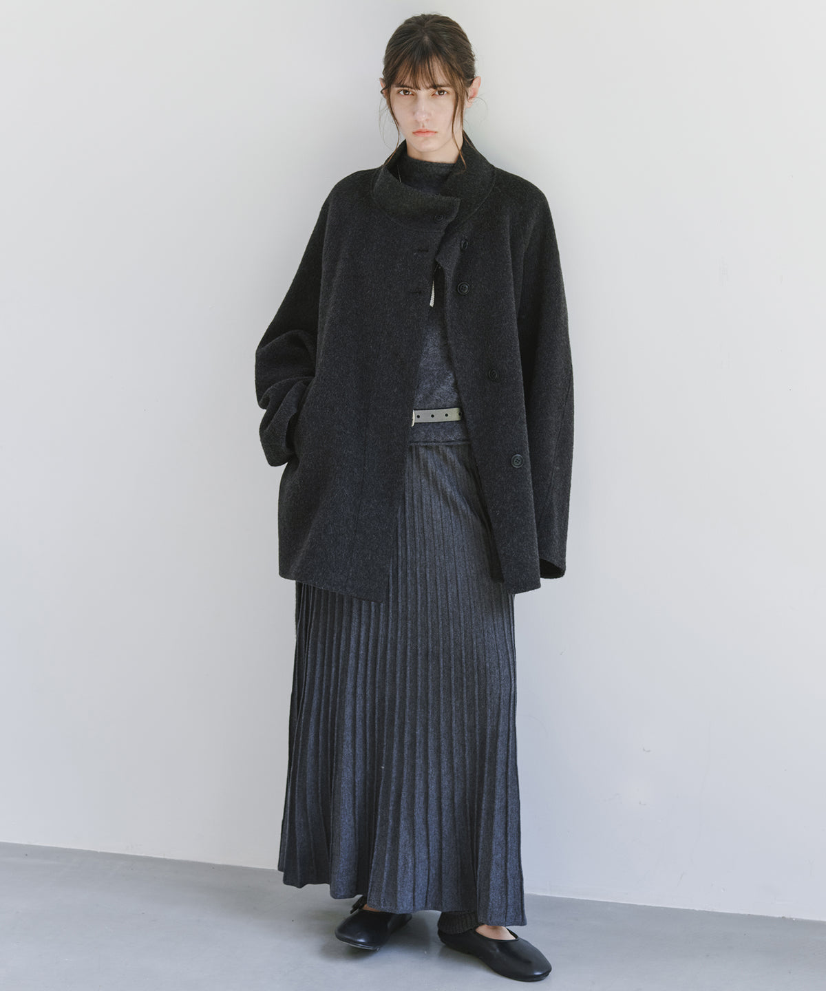 「10月下旬出荷予定」Wool-Silk Blend Pleated Knit Skirt