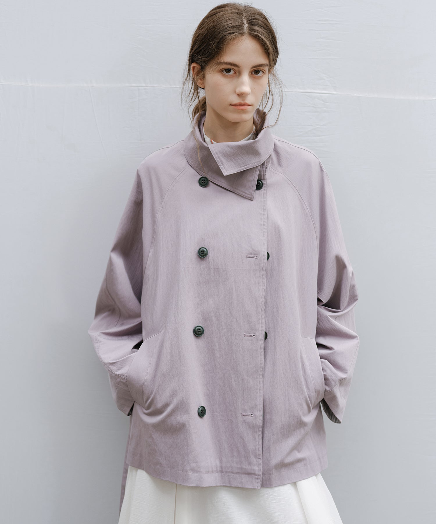 Wrap Collar Belted Cropped Trench Jacket