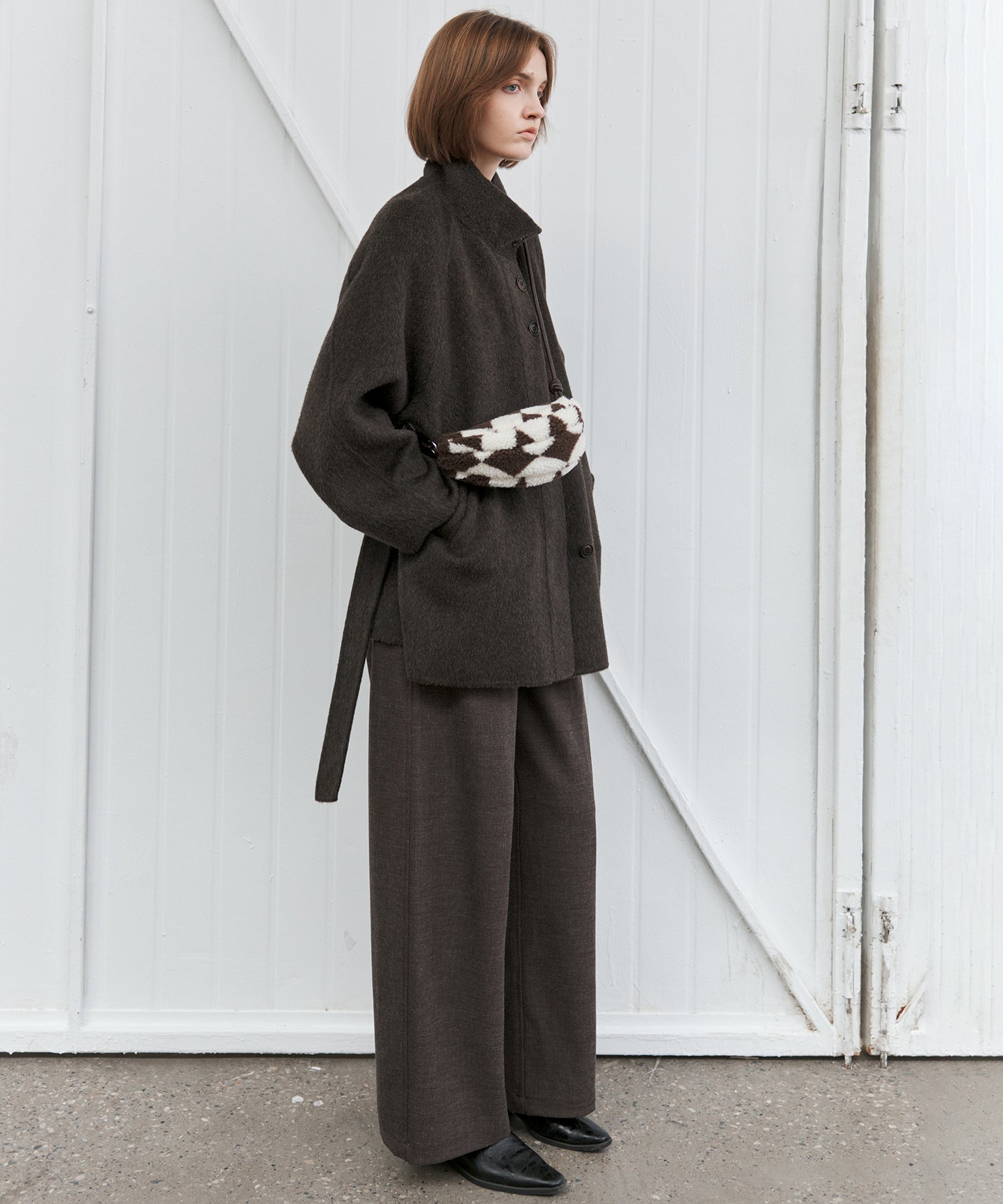 Textured Low-Rise Wide Straight Curved Pants