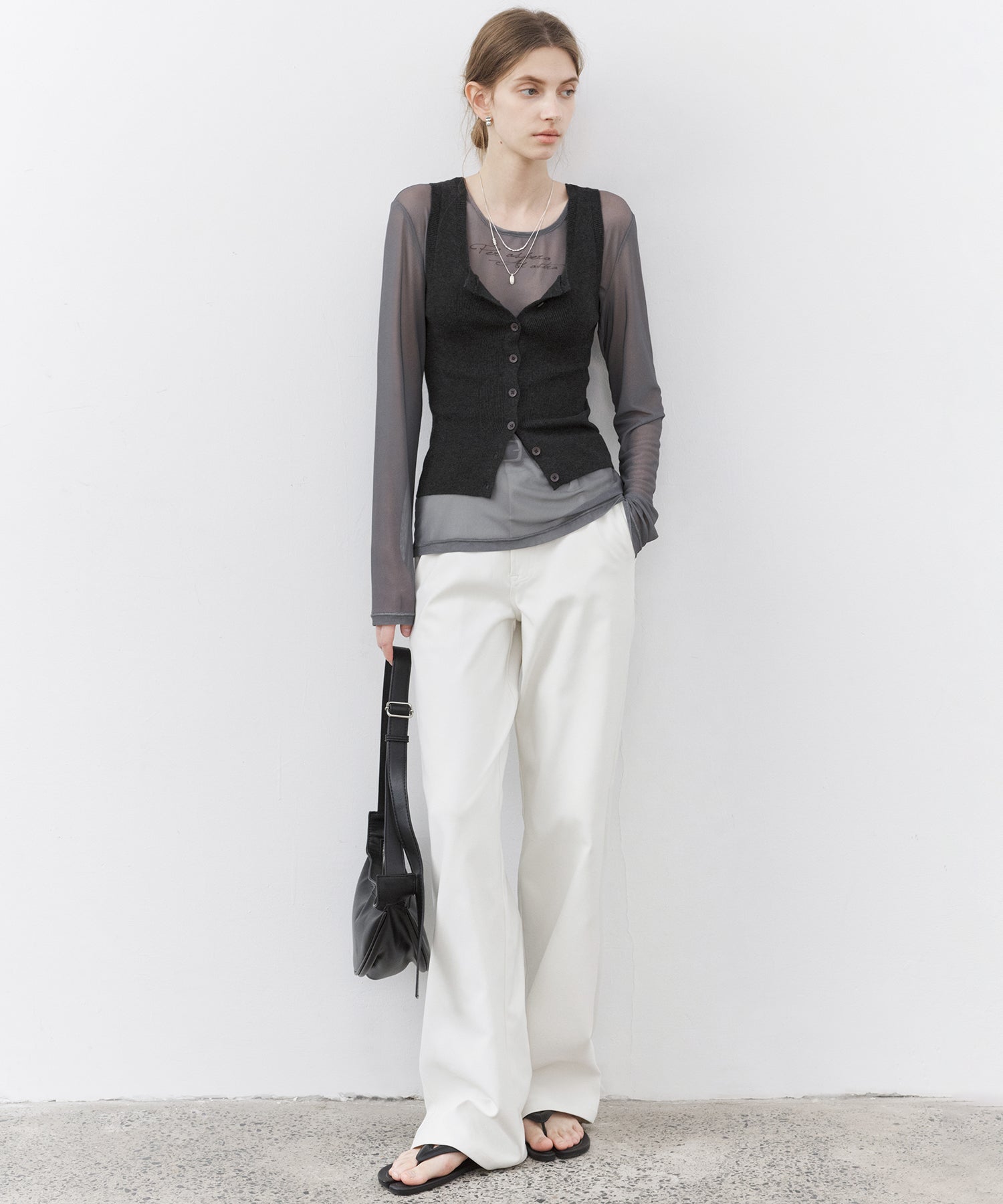 Sheer Logo Print Long-Sleeve Top