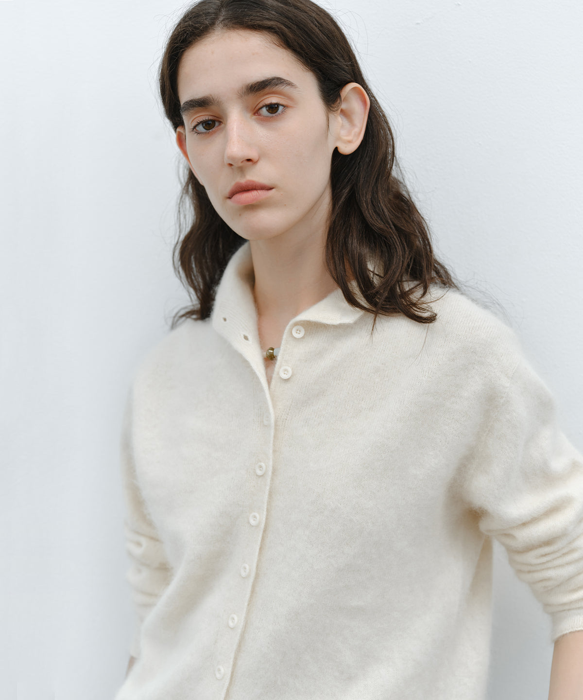 Brushed Cashmere-Blend High Neck Knit Cardigan