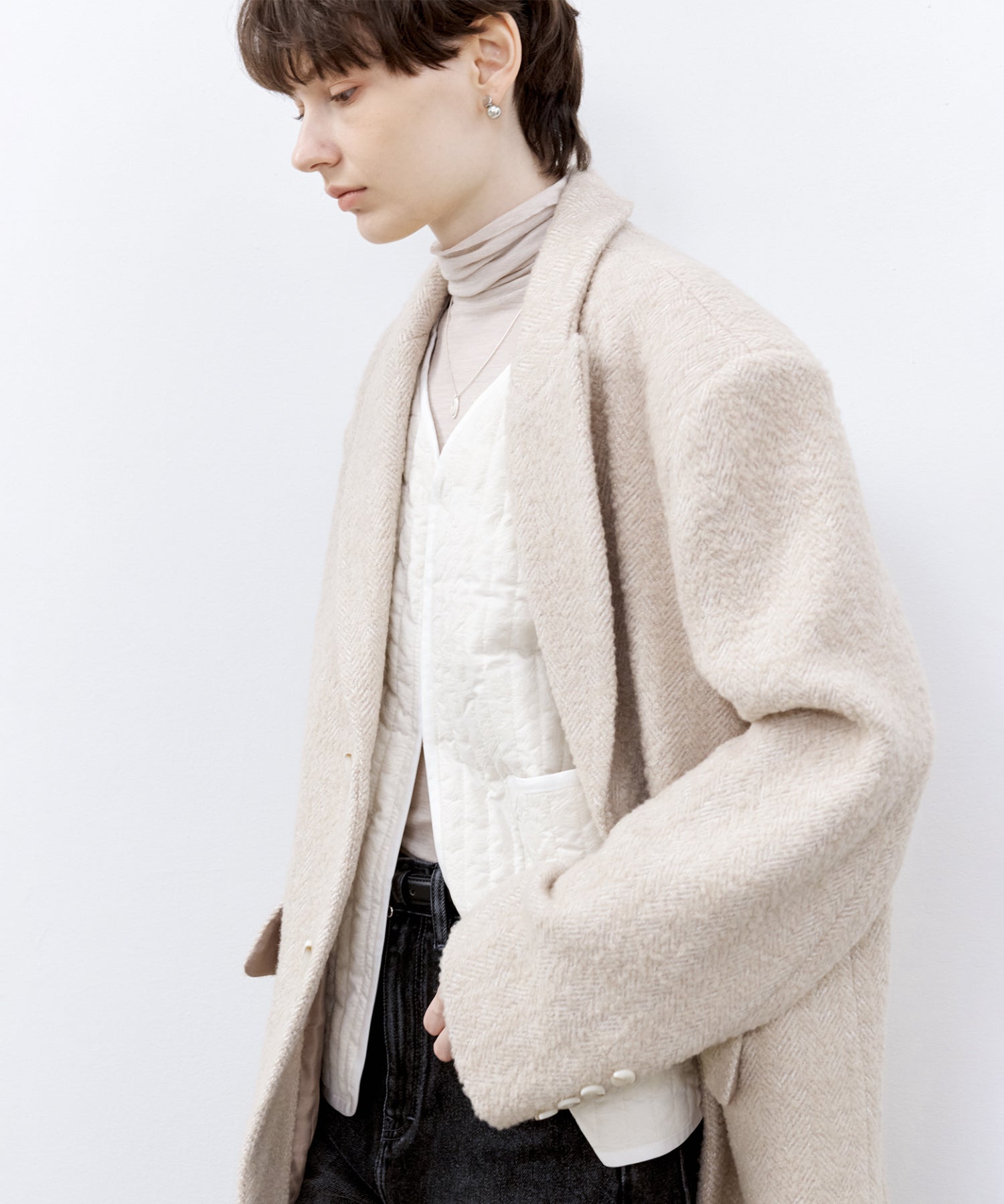 Flocked Jacquard Texture V-Neck Quilted Cotton Vest