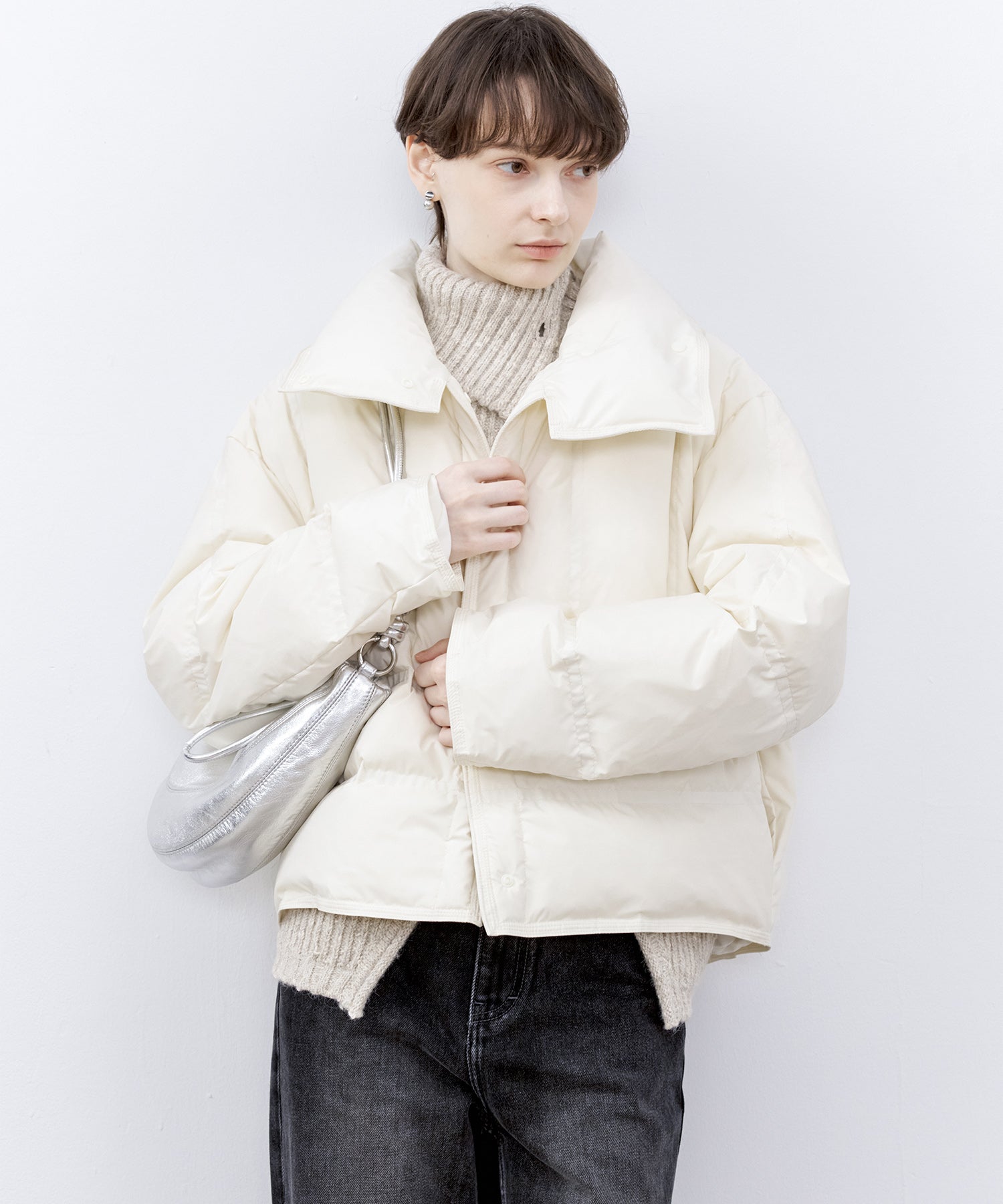 Drop Shoulder Short Puffer with Shaped Waist Design