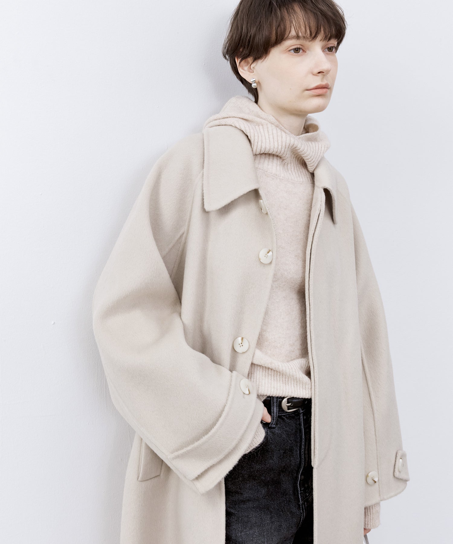 Raglan Sleeves Oversized Double-Faced Wool Coat