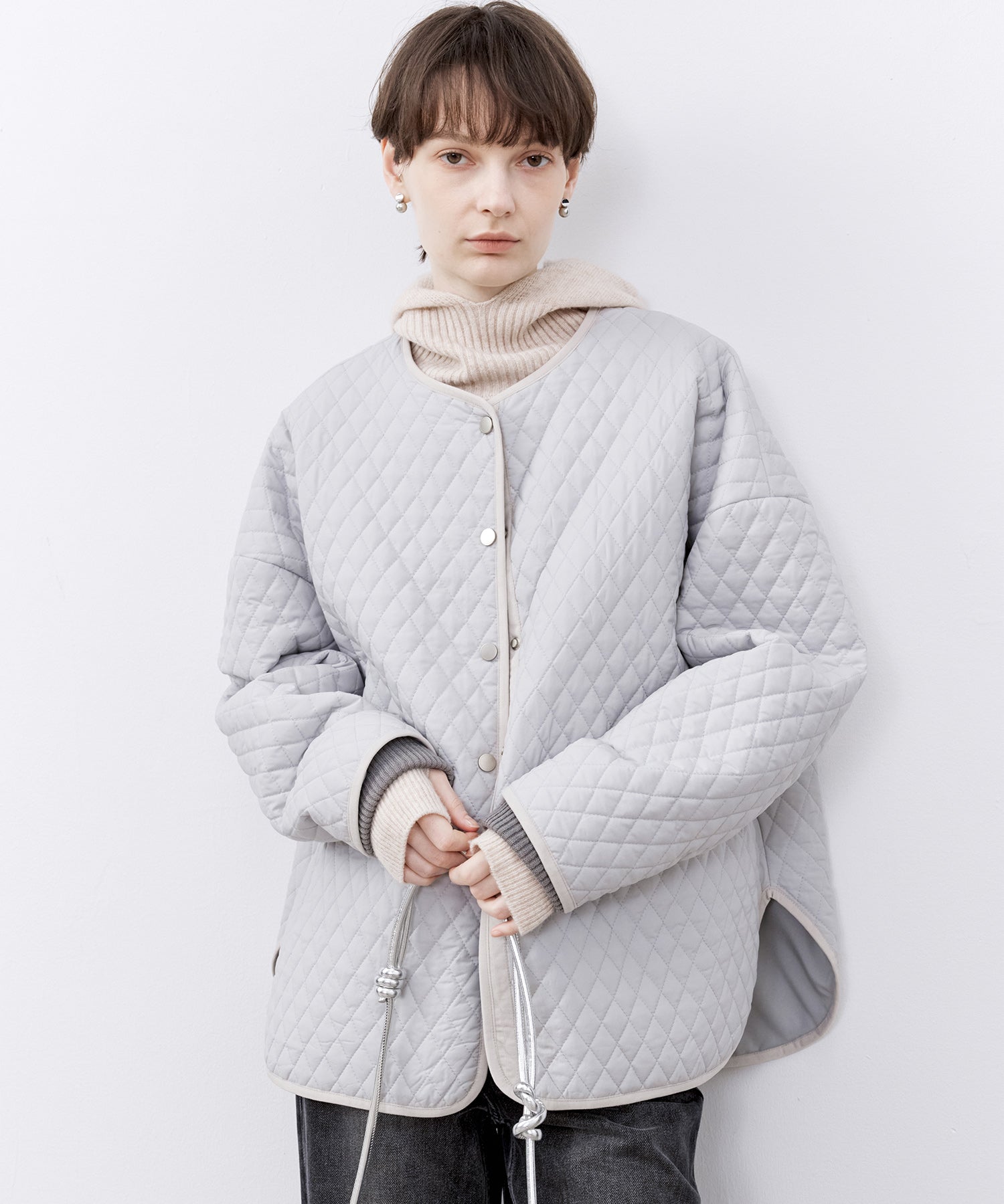 Diamond Quilted Round Neck Padded Jacket