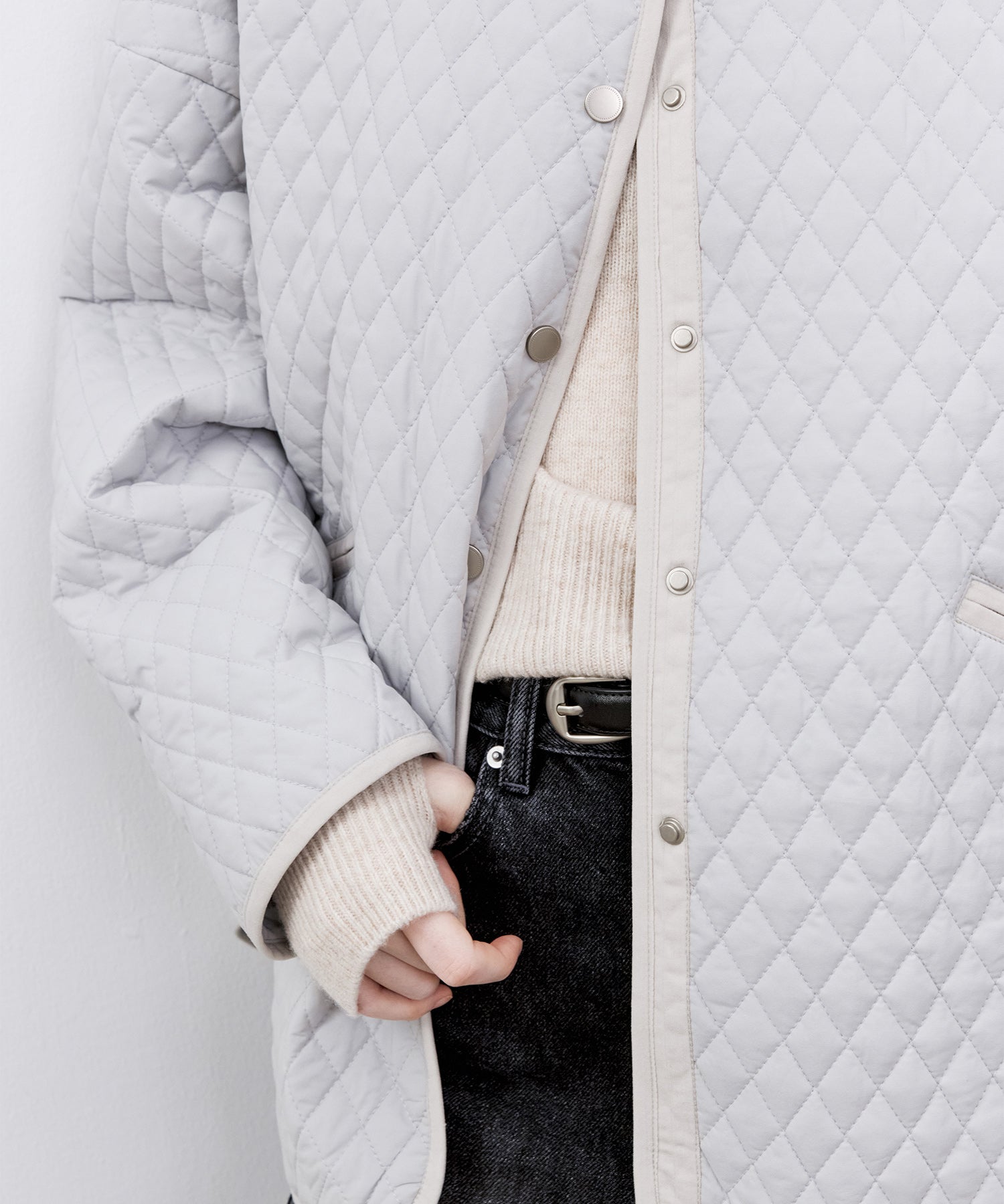 Diamond Quilted Round Neck Padded Jacket