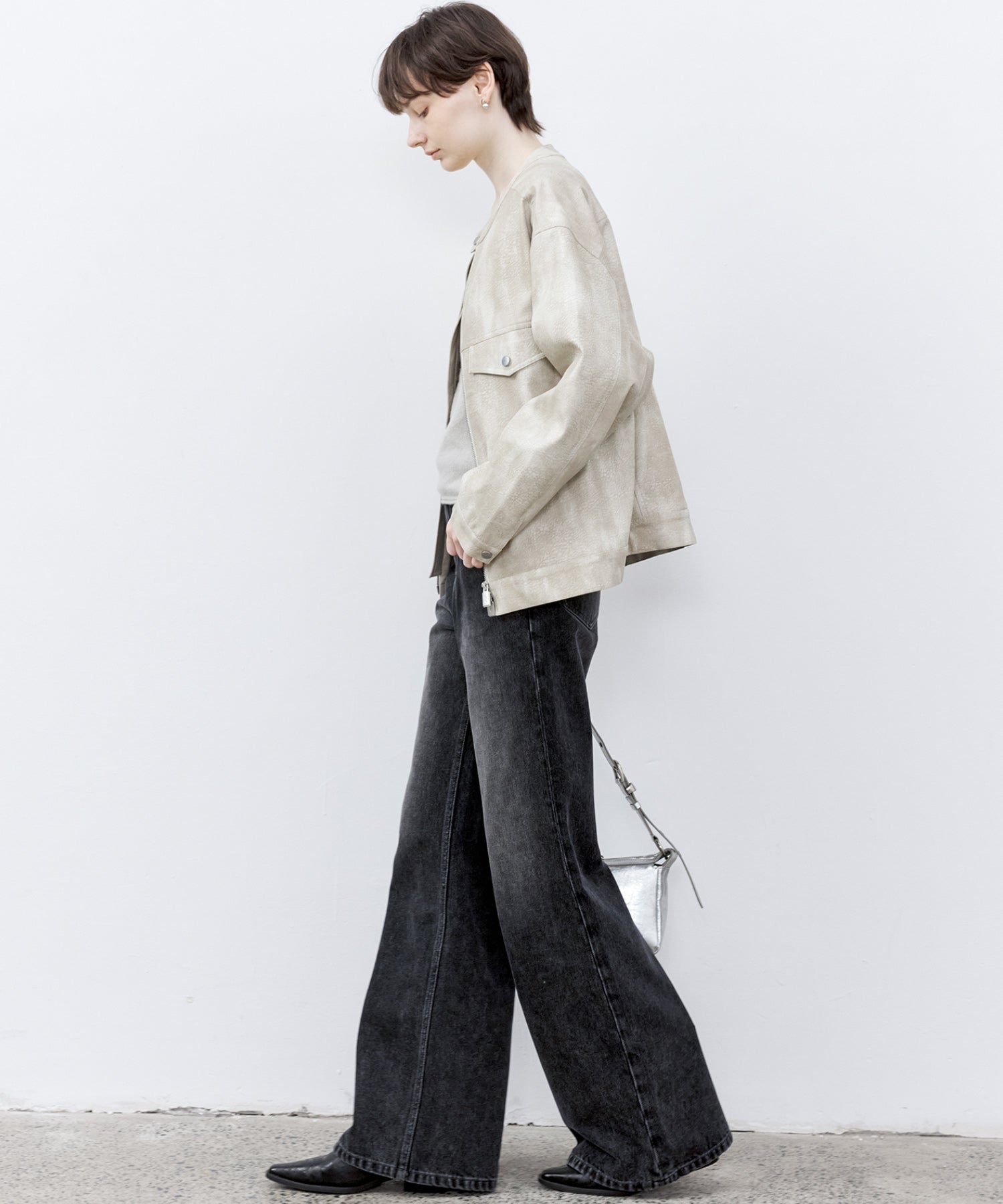 Vintage Grain Washed Faux Leather Panel Jacket