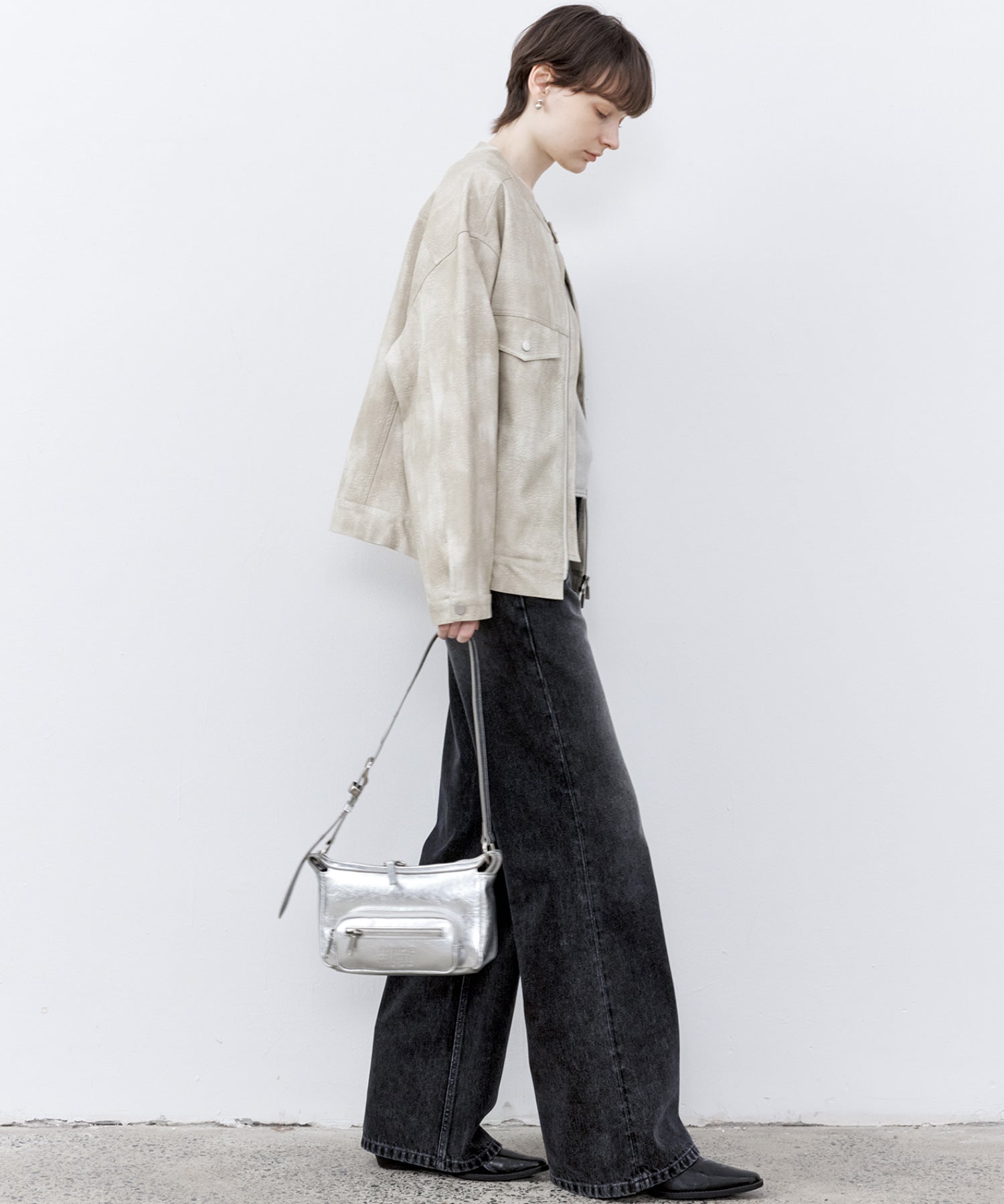 Vintage Grain Washed Faux Leather Panel Jacket